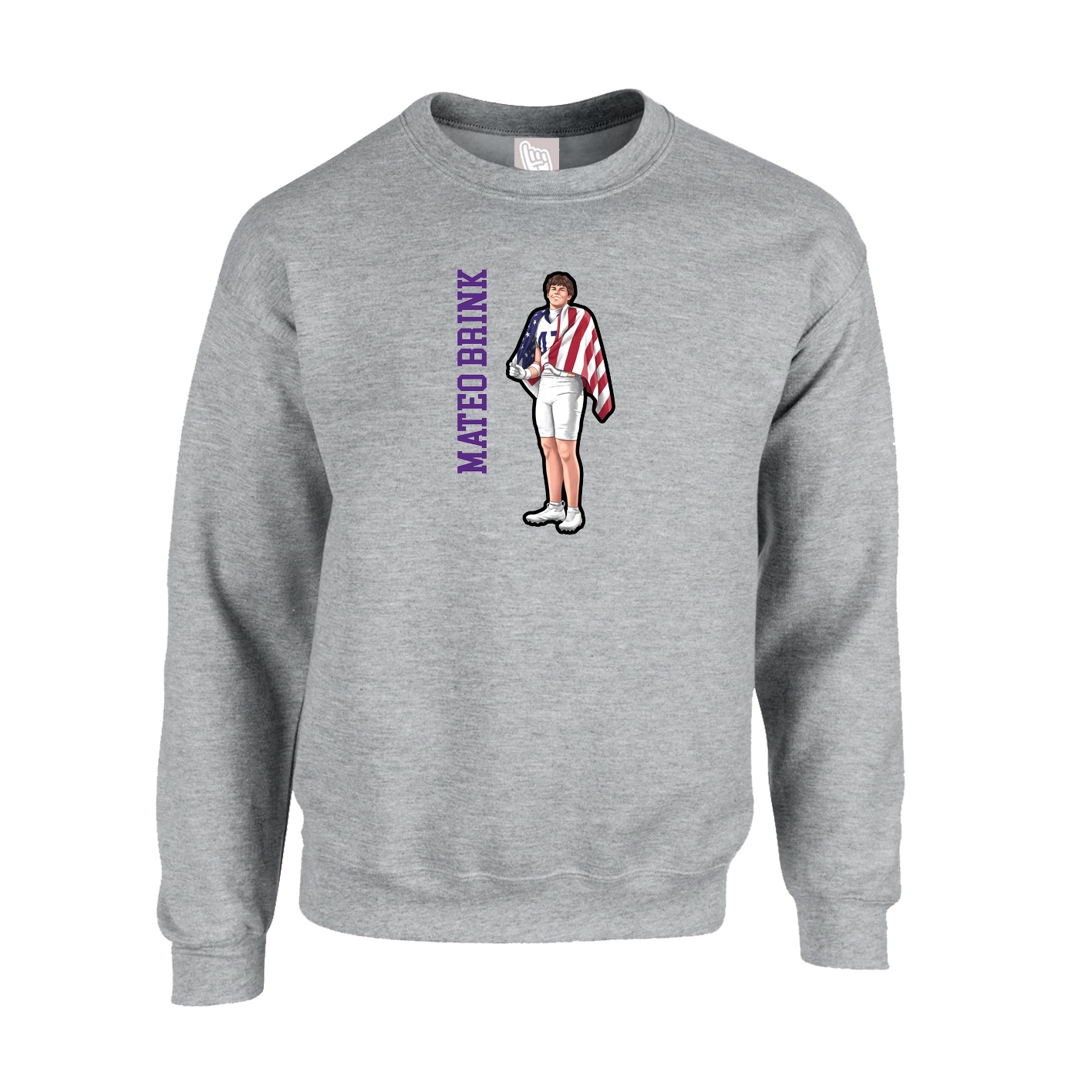 Fleece Crew — Name Vertical in Grey