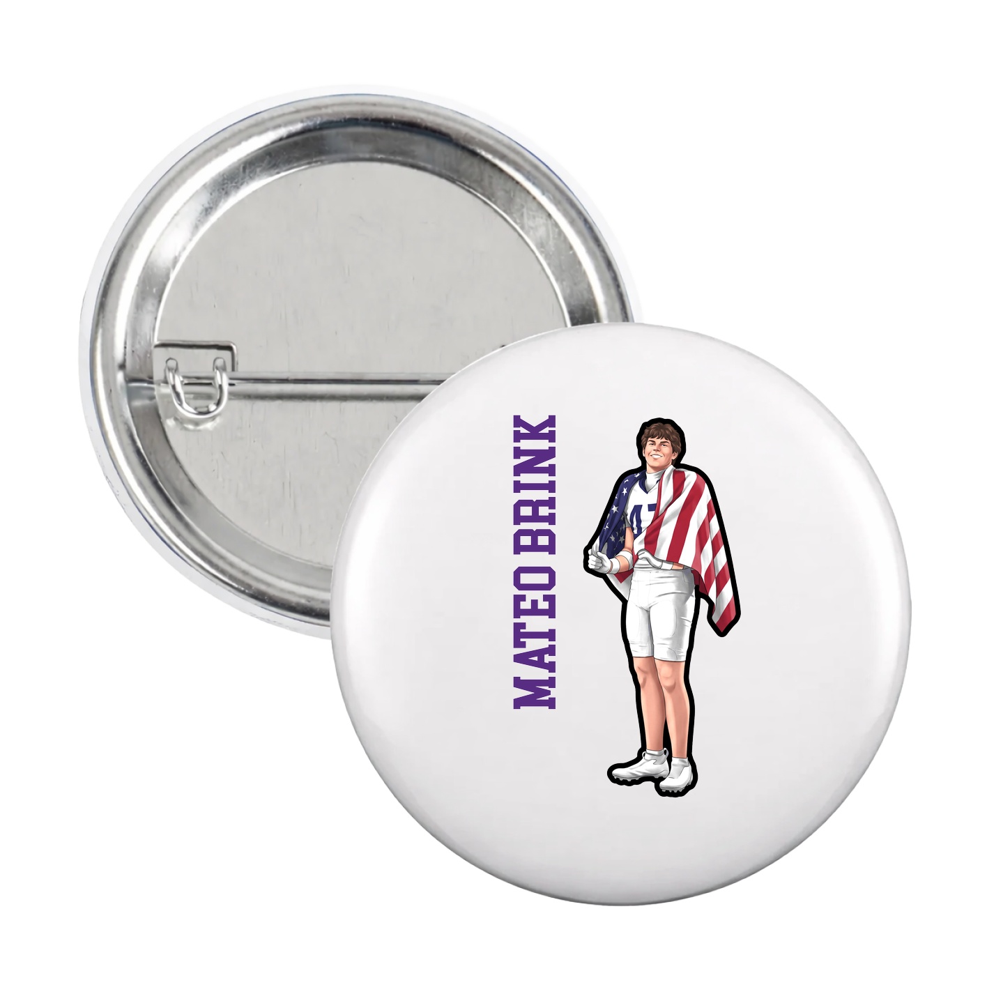 Game Day Button — Name Vertical in White
