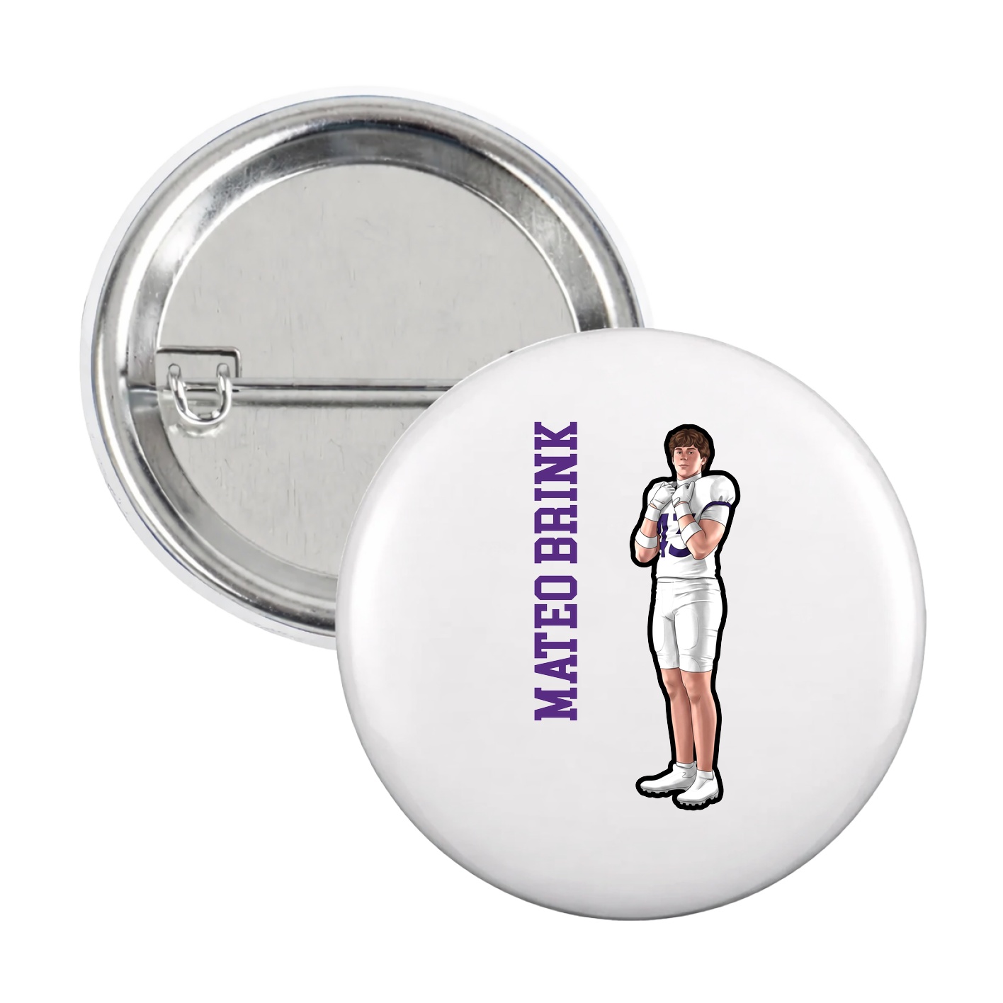 Game Day Button — Name Vertical in White