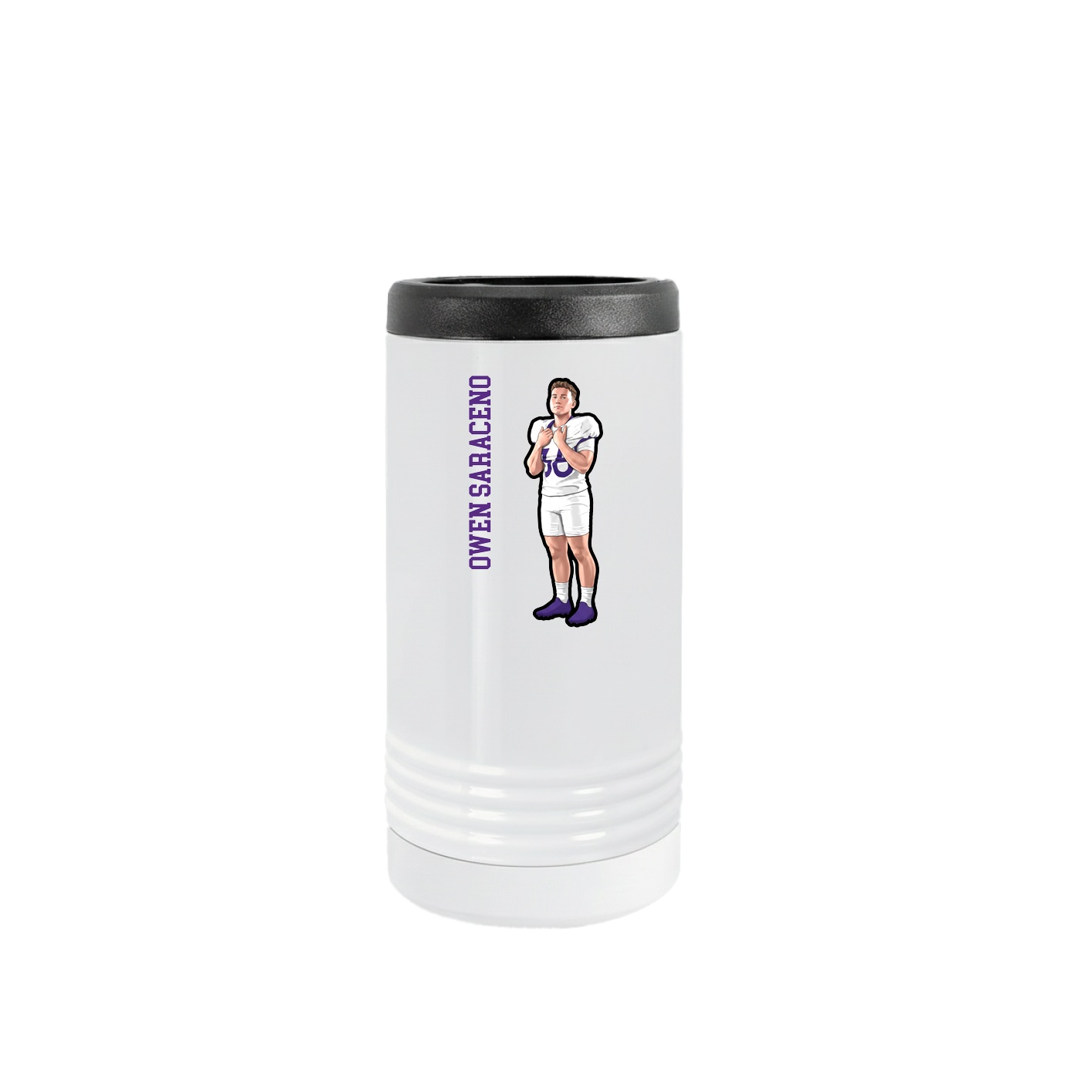 Slim Beverage Holder — Name Vertical in White