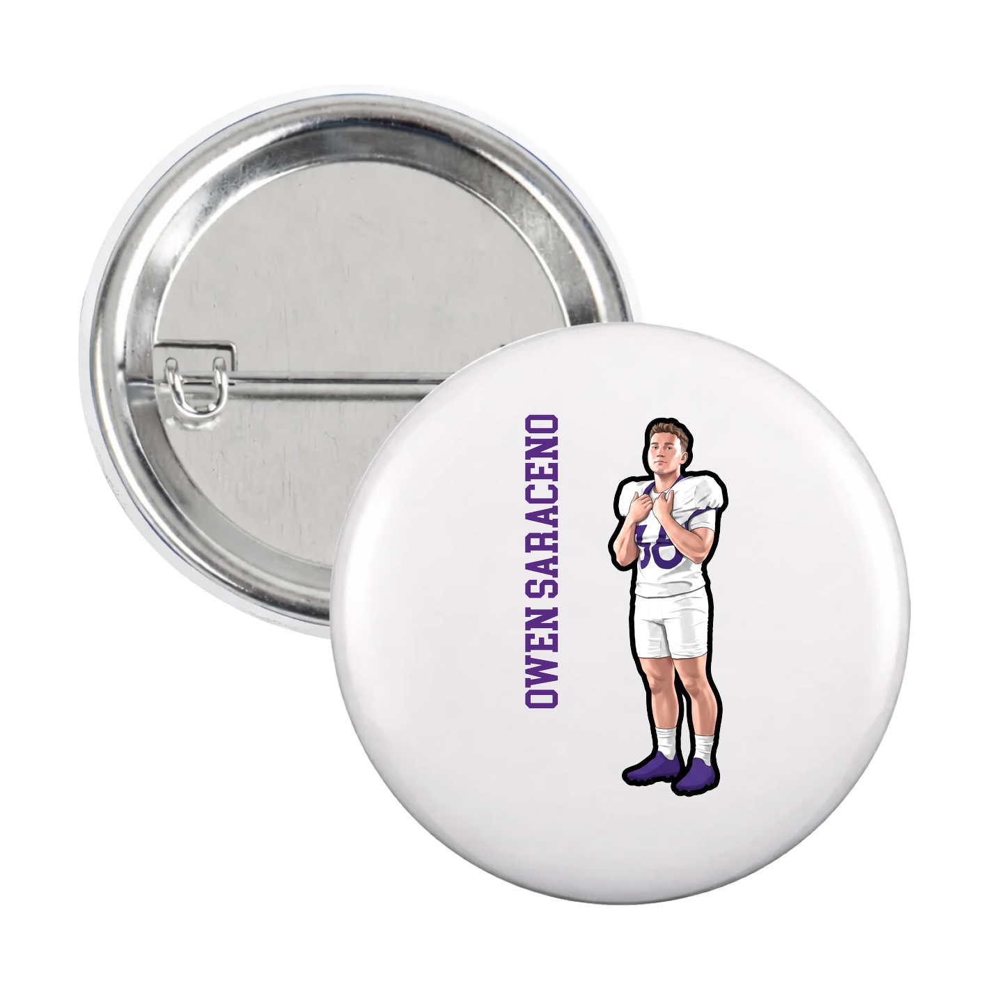 Game Day Button — Name Vertical in White