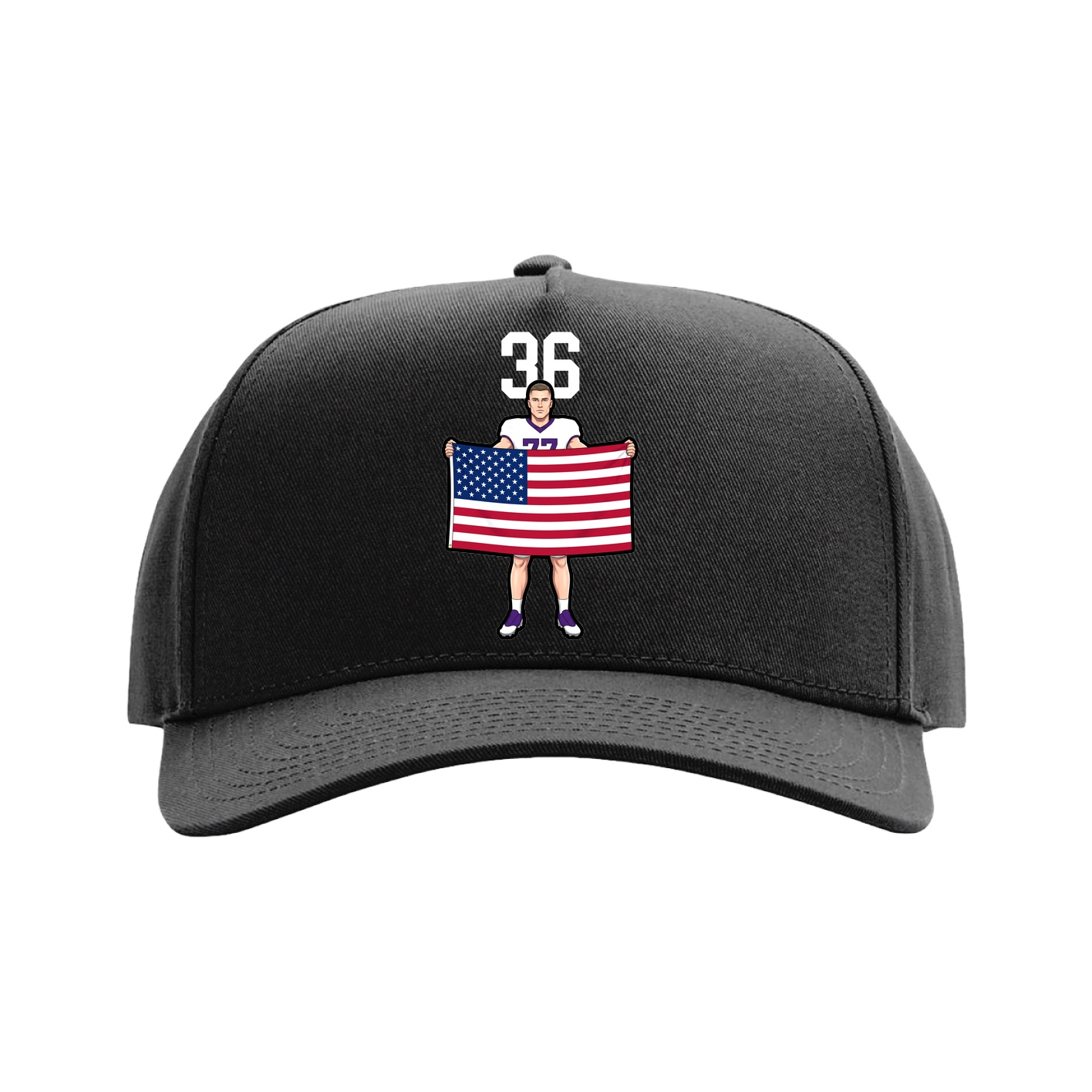 Full Fabric Five-Panel Champ Cap — Number Top in Black