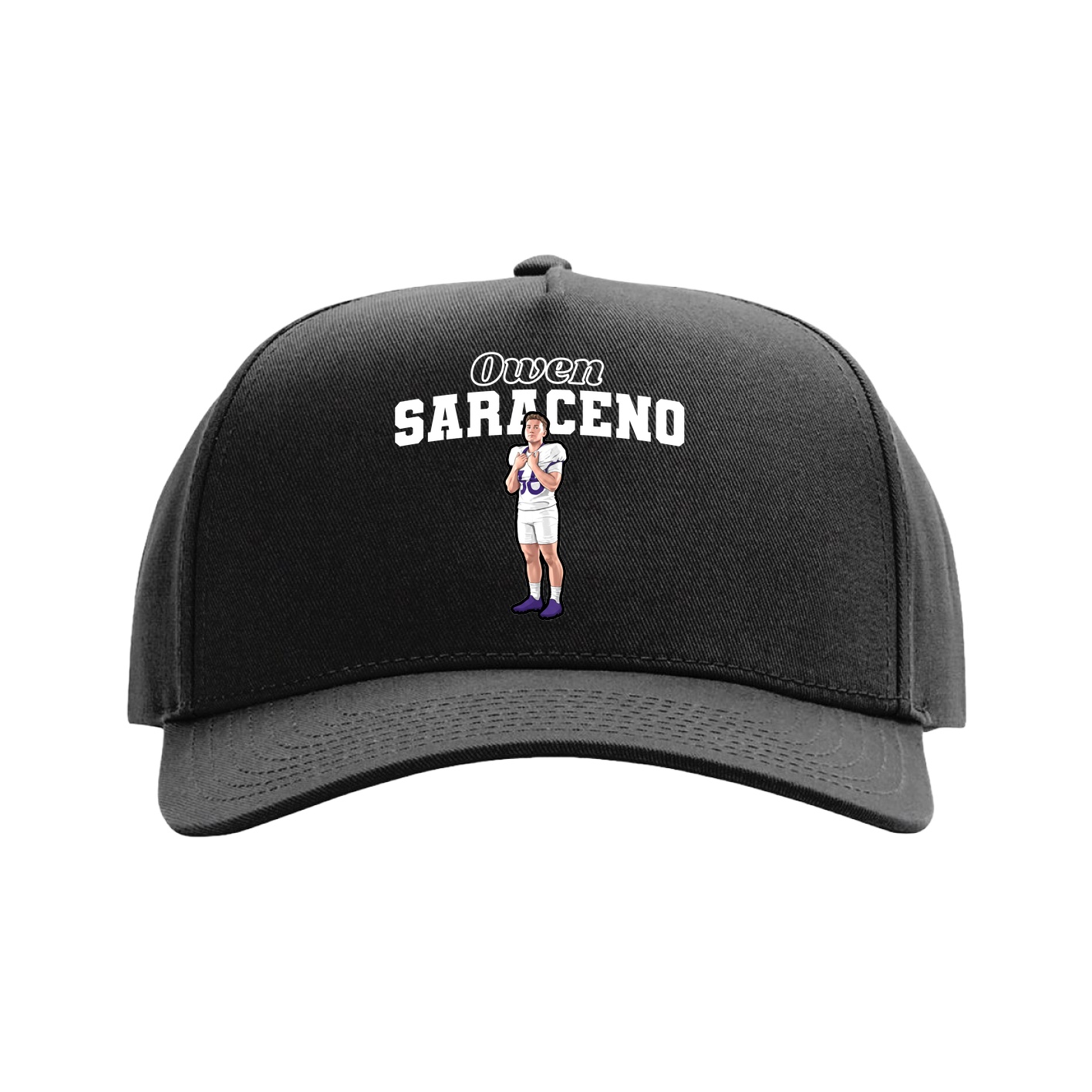Full Fabric Five-Panel Champ Cap — Name Arch in Black