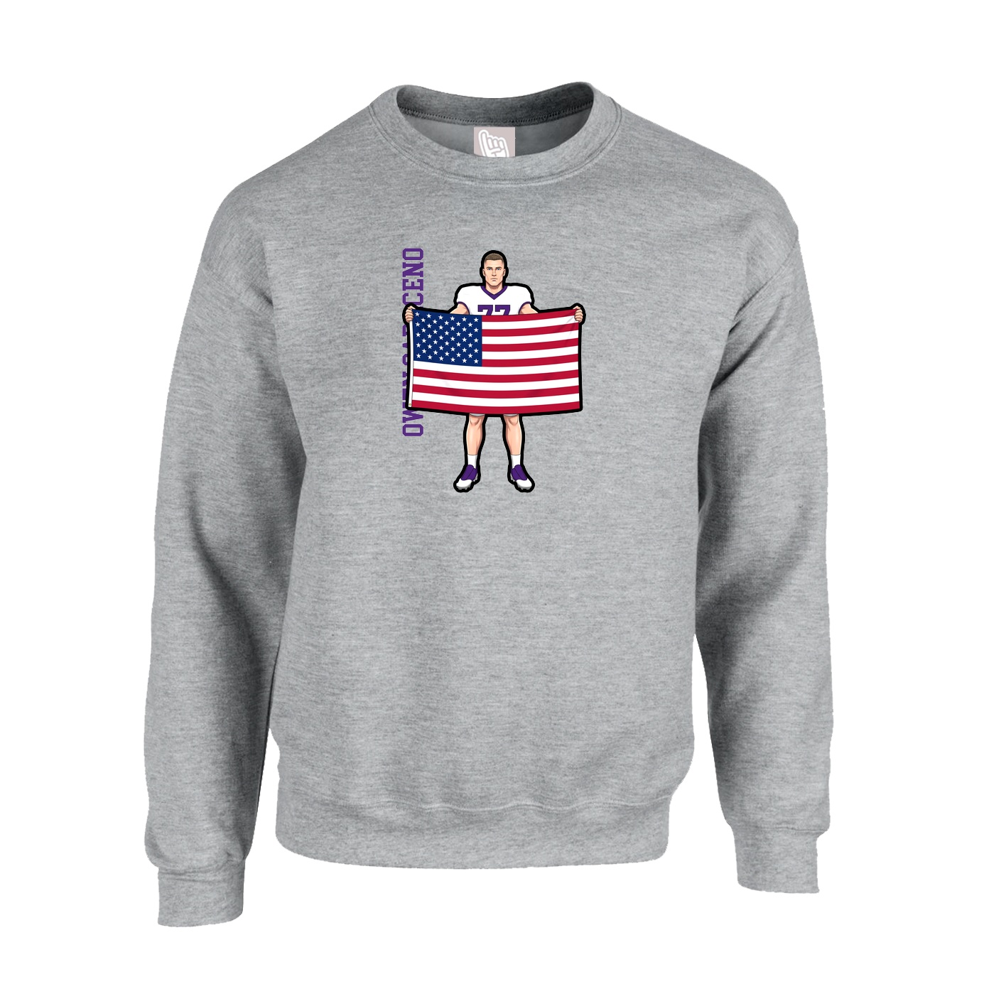 Fleece Crew — Name Vertical in Grey