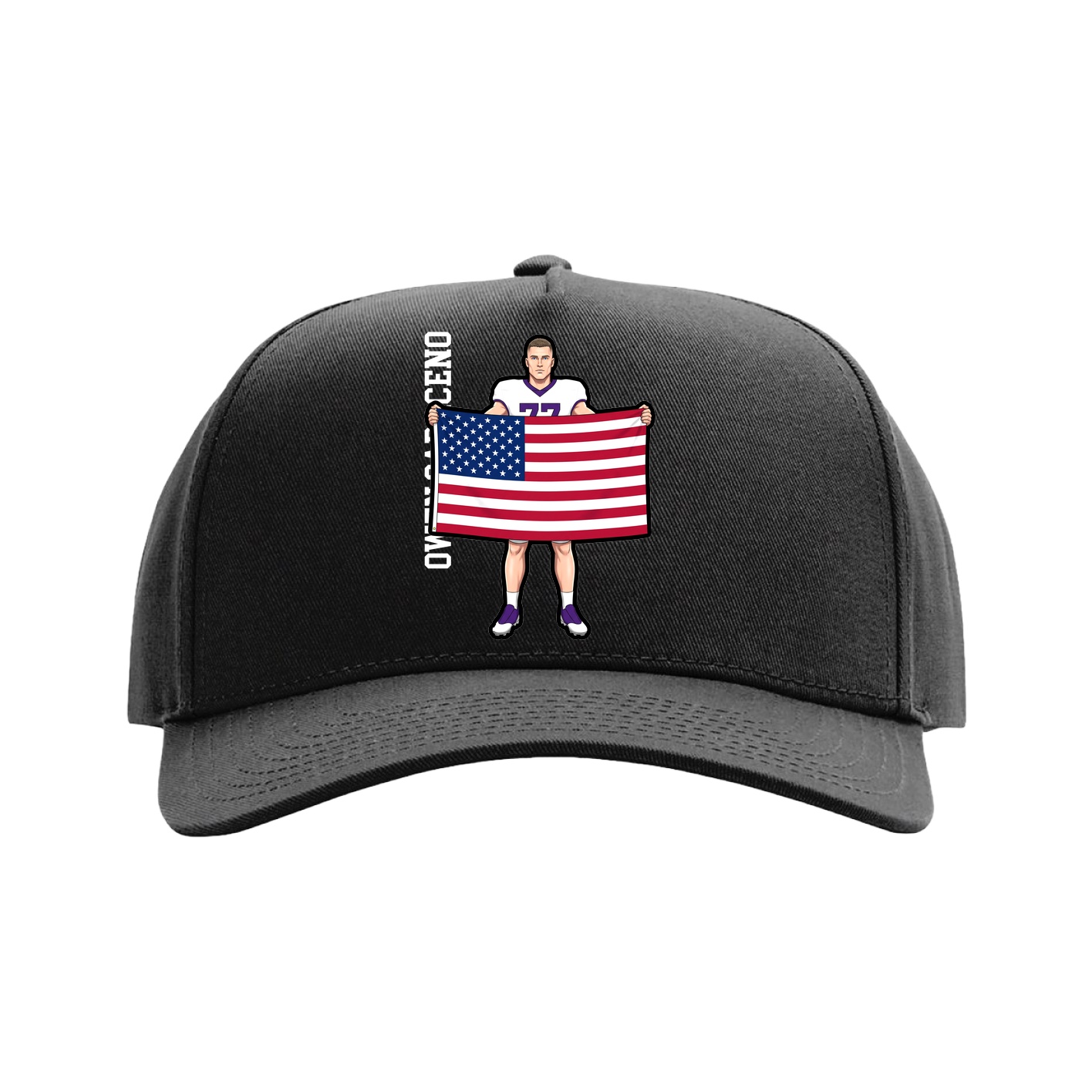 Full Fabric Five-Panel Champ Cap — Name Vertical in Black