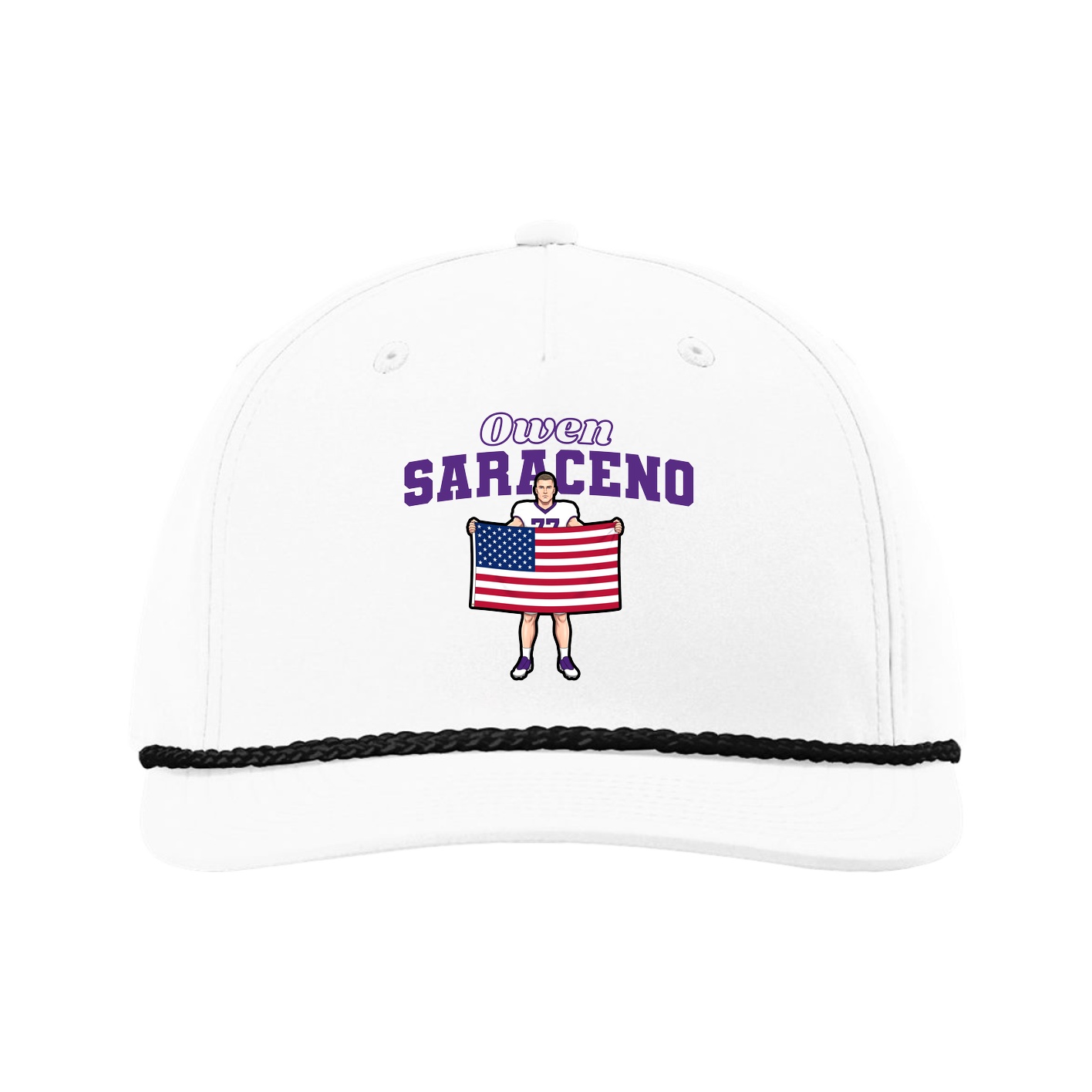 Five-Panel Classic Rope Cap — Name Arch in White