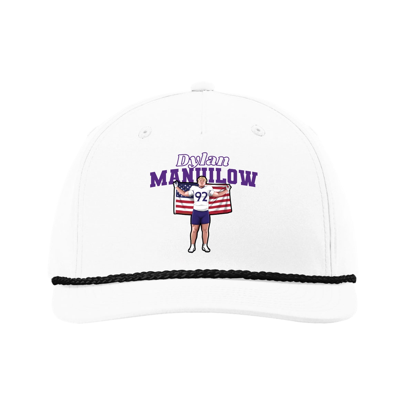 Five-Panel Classic Rope Cap — Name Arch in White