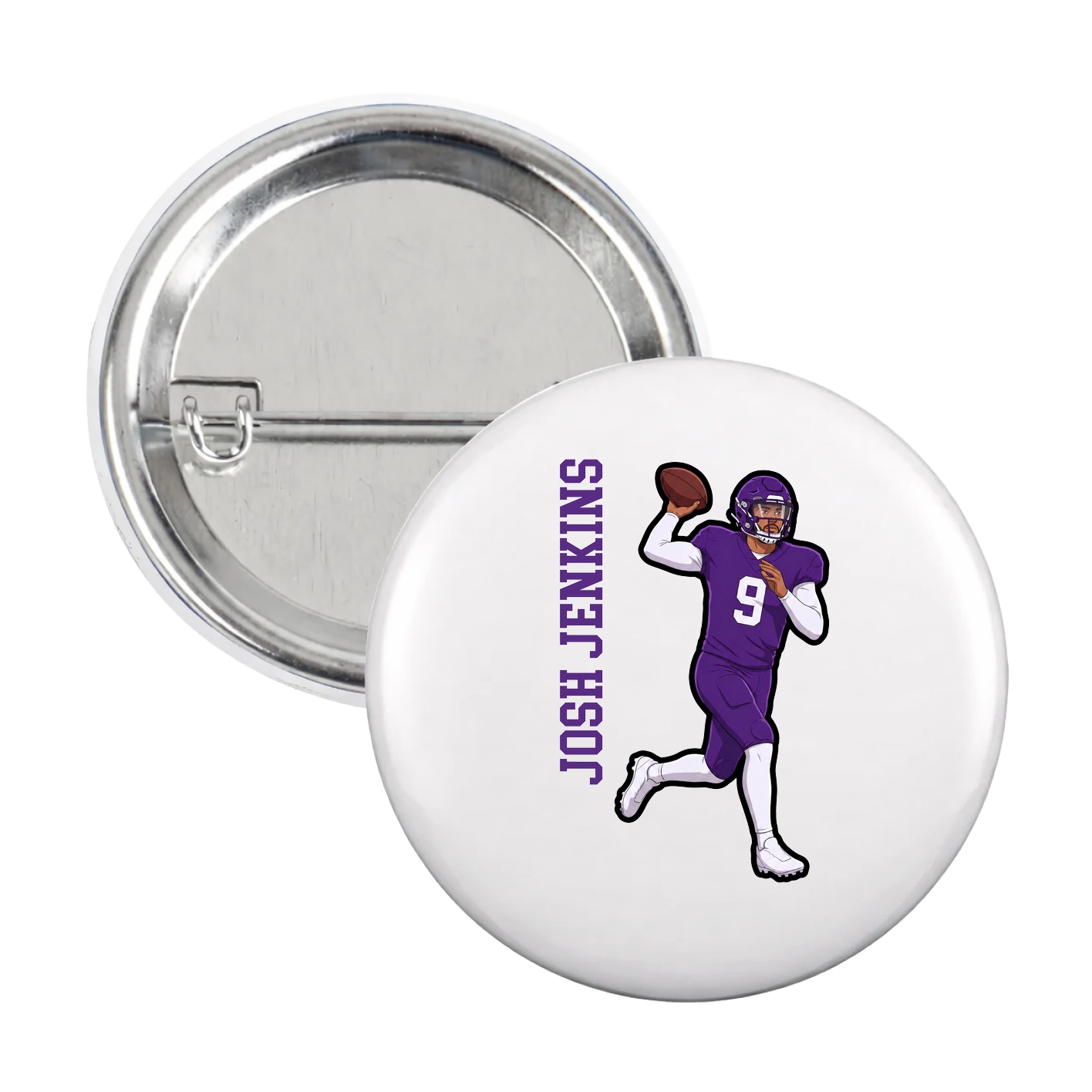 Game Day Button — Name Vertical in White