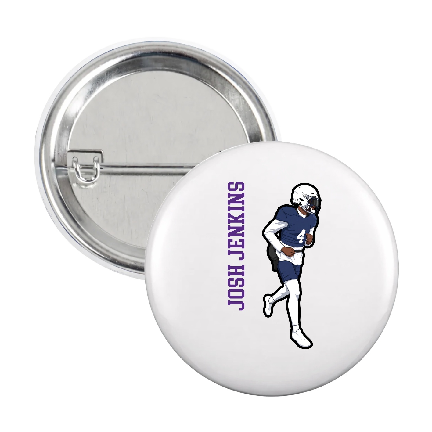 Game Day Button — Name Vertical in White