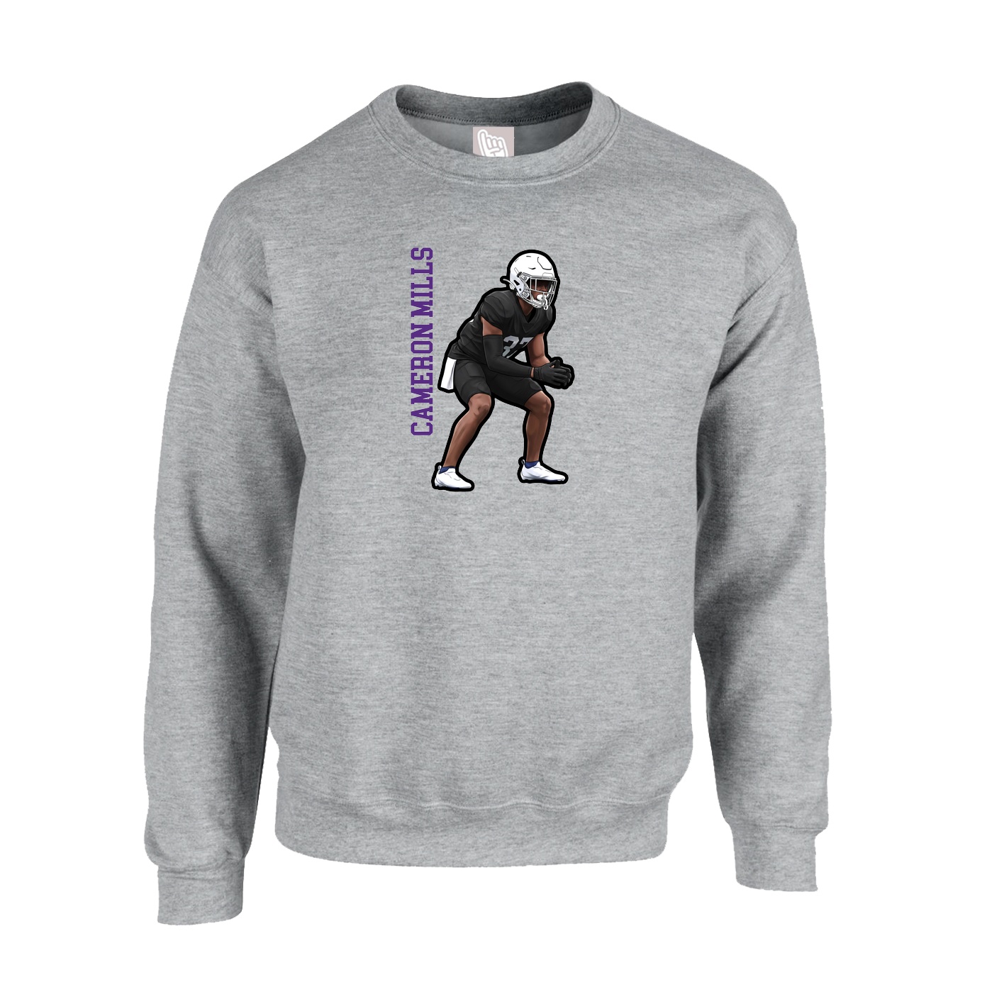 Fleece Crew — Name Vertical in Grey