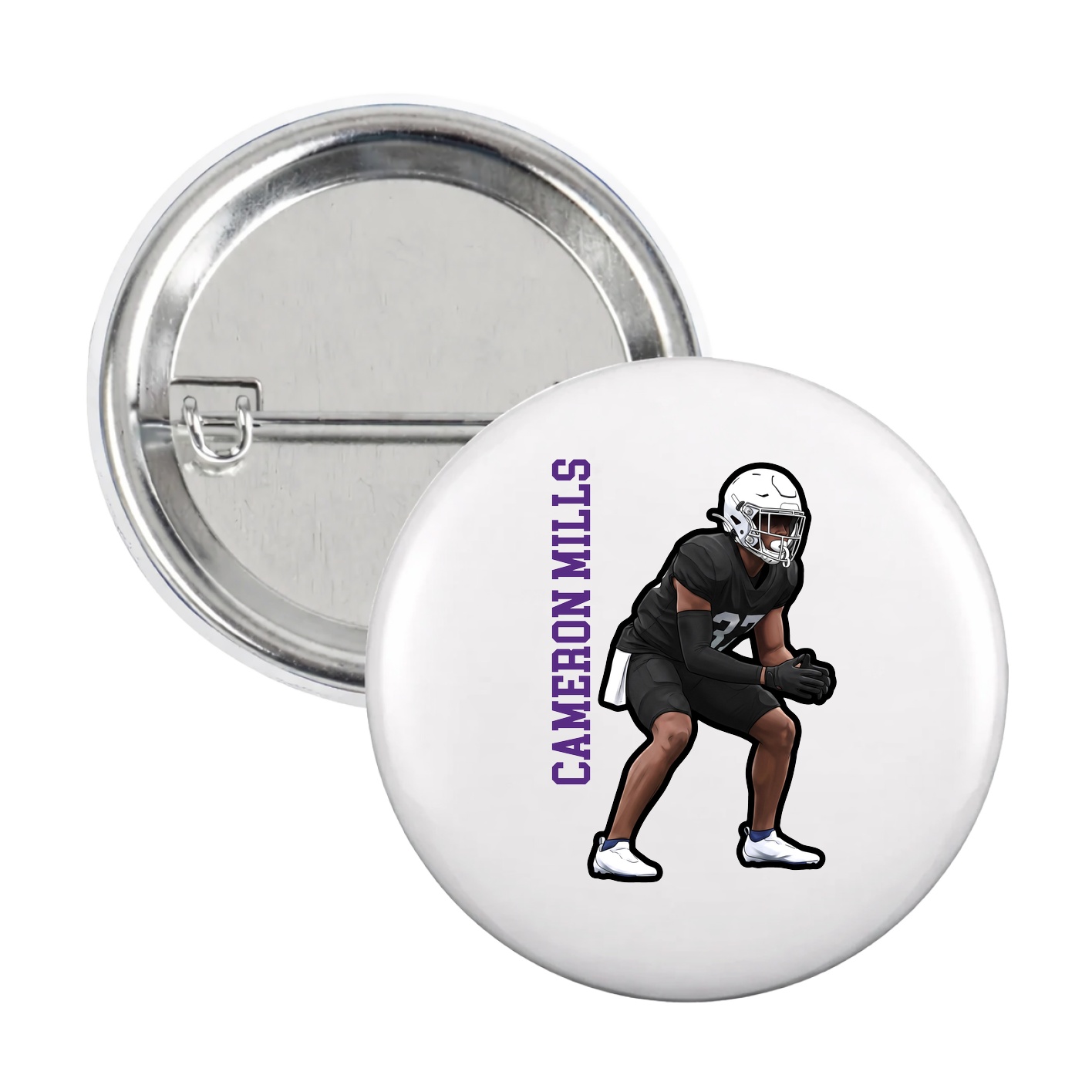 Game Day Button — Name Vertical in White