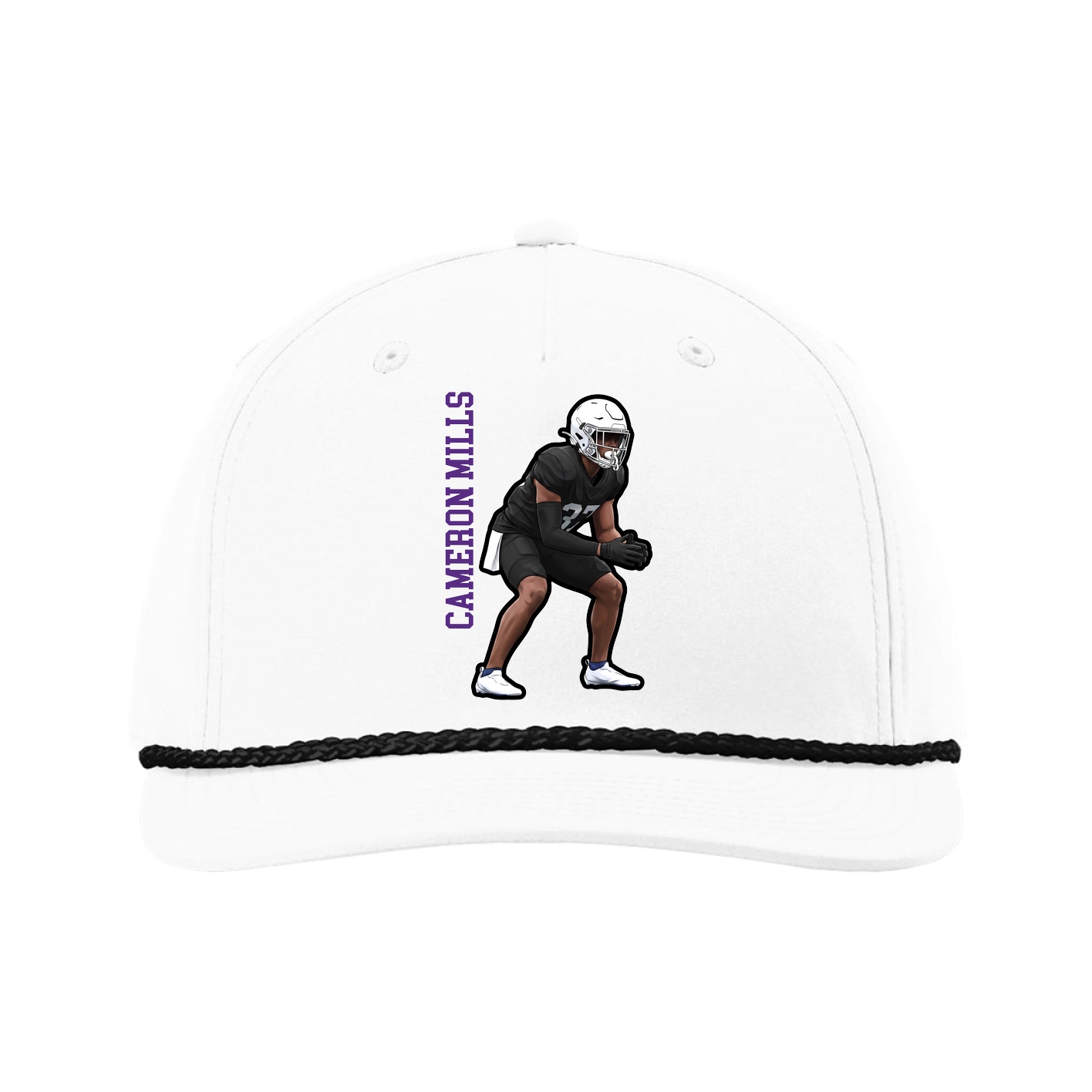 Five-Panel Classic Rope Cap — Name Vertical in White