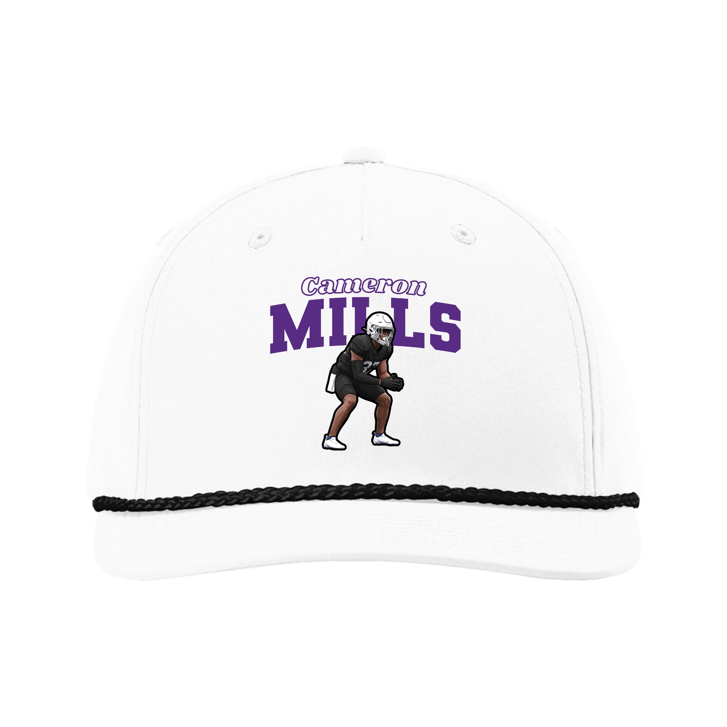 Five-Panel Classic Rope Cap — Name Arch in White