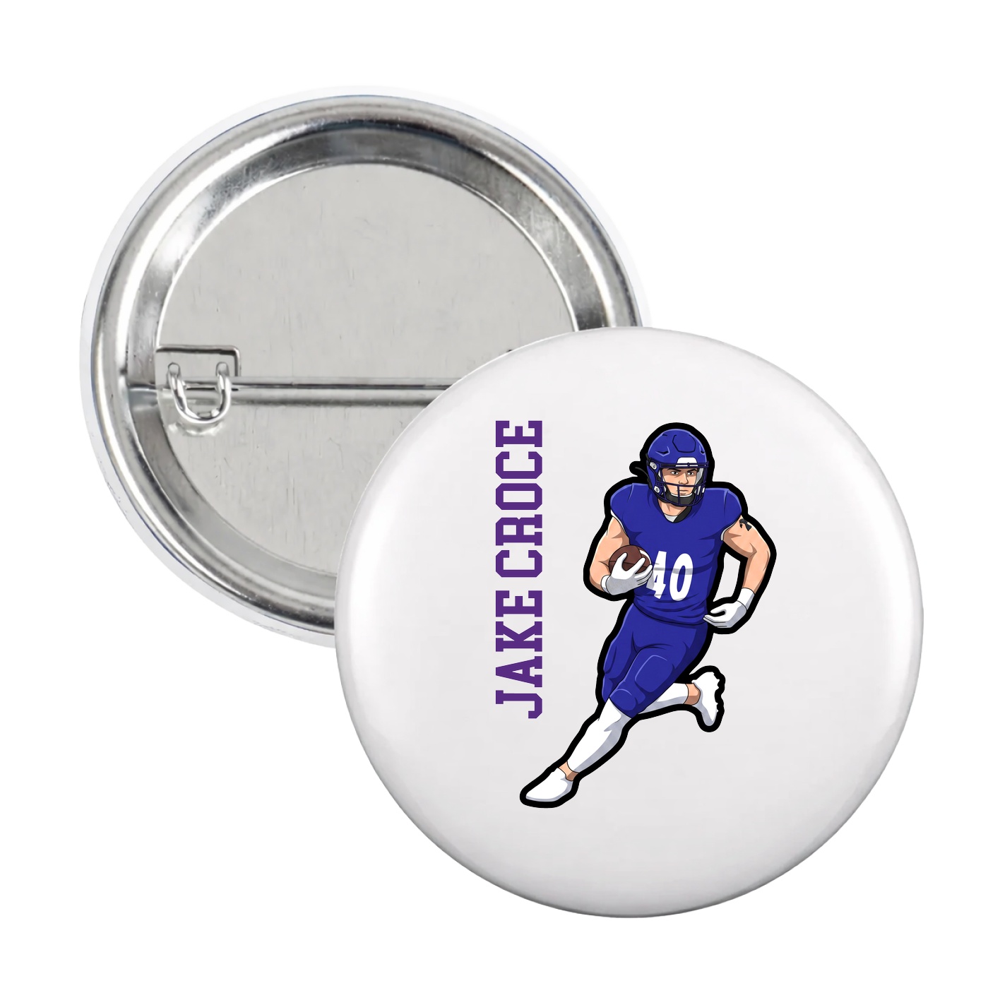 Game Day Button — Name Vertical in White