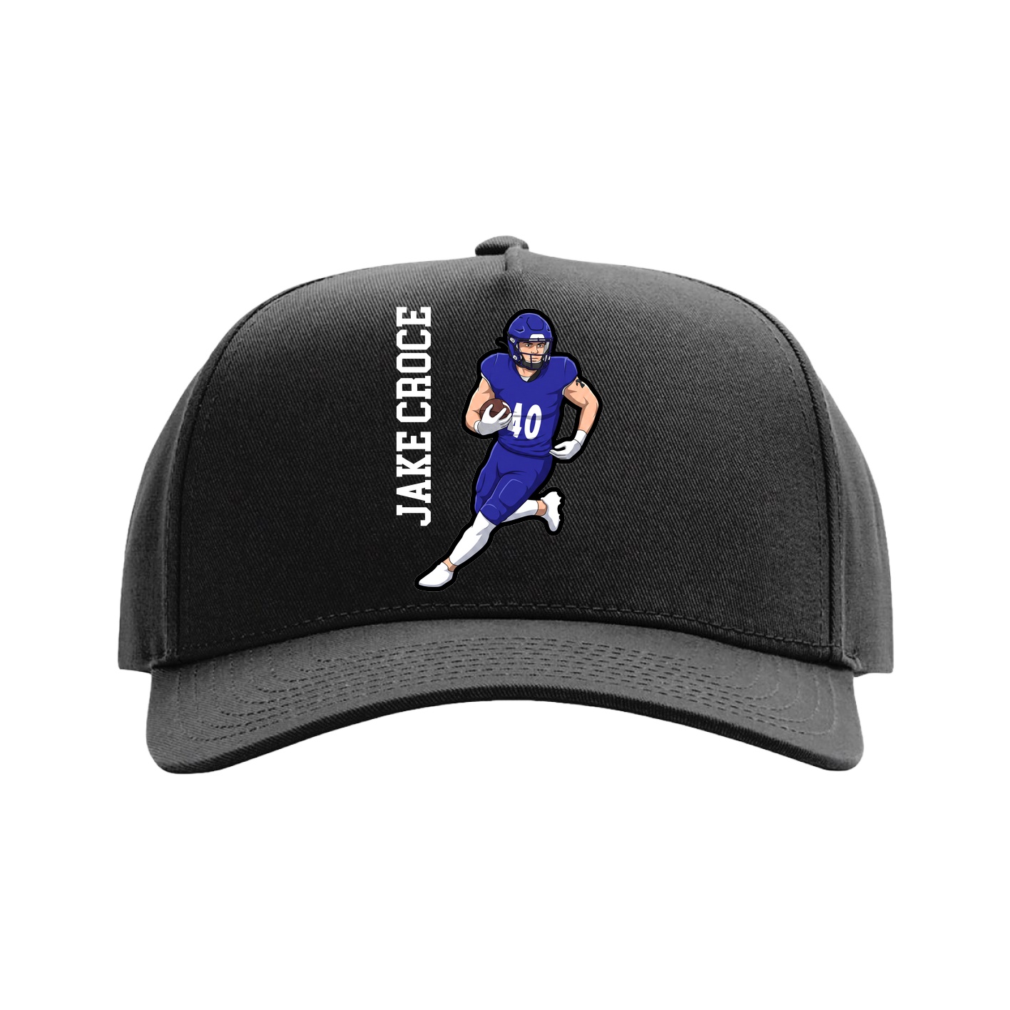 Full Fabric Five-Panel Champ Cap — Name Vertical in Black