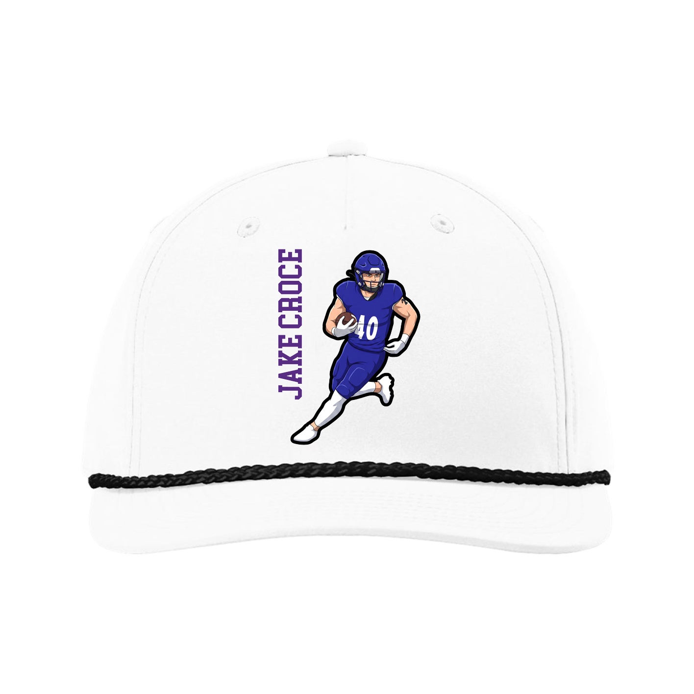 Five-Panel Classic Rope Cap — Name Vertical in White