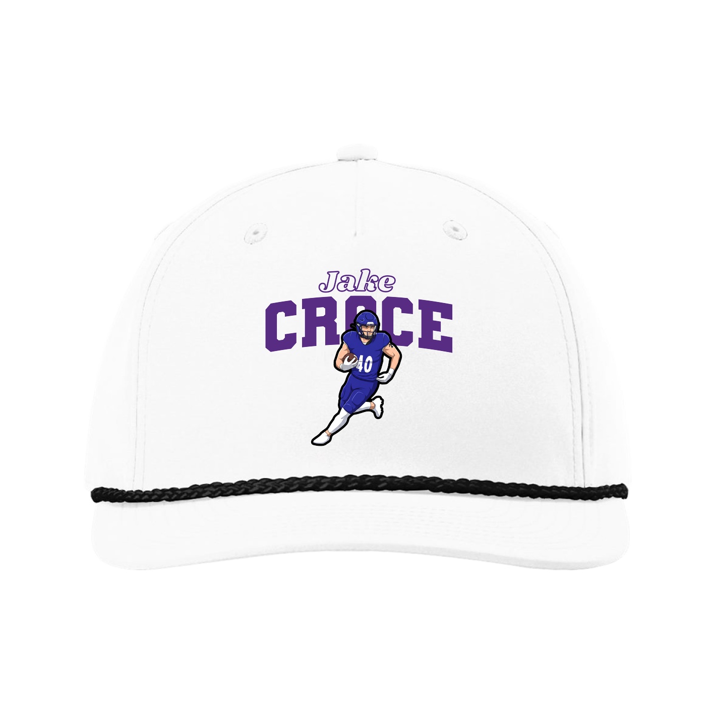 Five-Panel Classic Rope Cap — Name Arch in White
