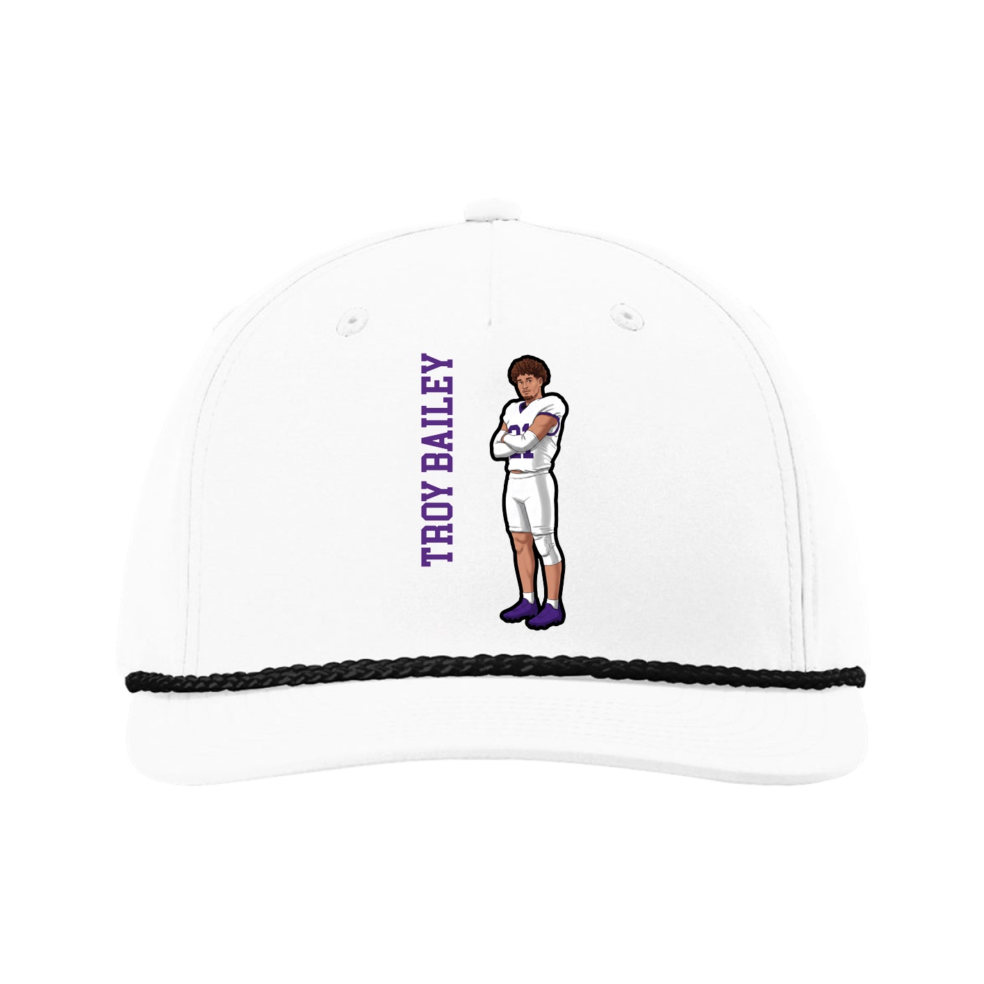 Five-Panel Classic Rope Cap — Name Vertical in White