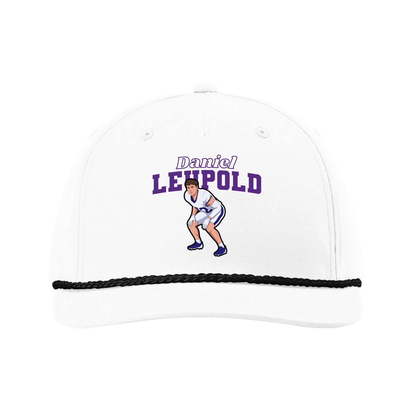 Five-Panel Classic Rope Cap — Name Arch in White