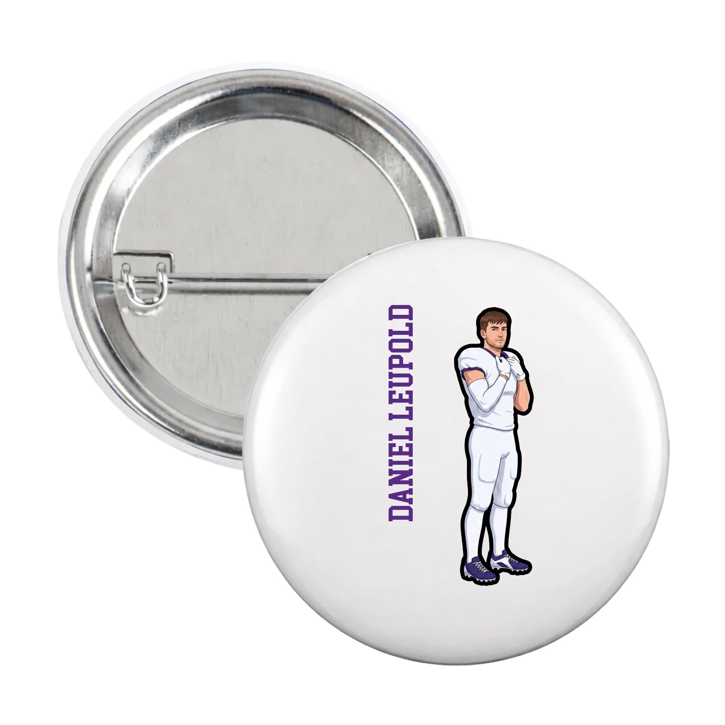 Game Day Button — Name Vertical in White
