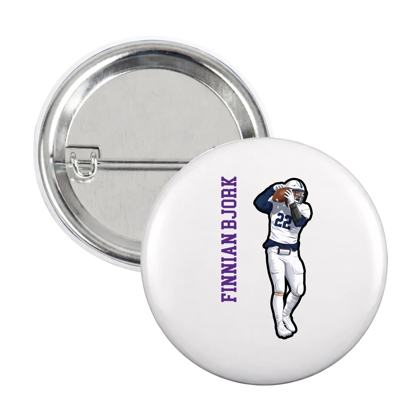 Game Day Button — Name Vertical in White