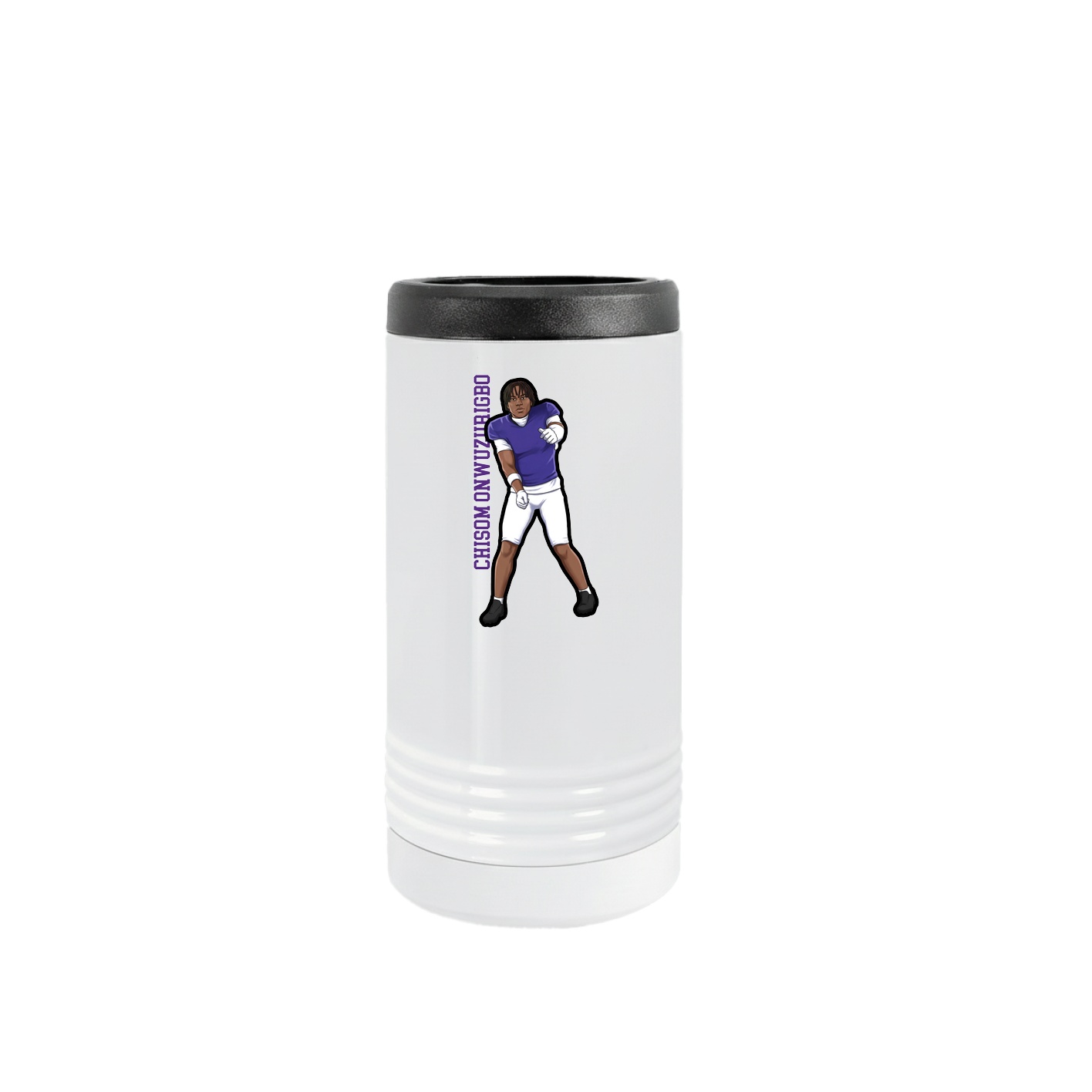 Slim Beverage Holder — Name Vertical in White