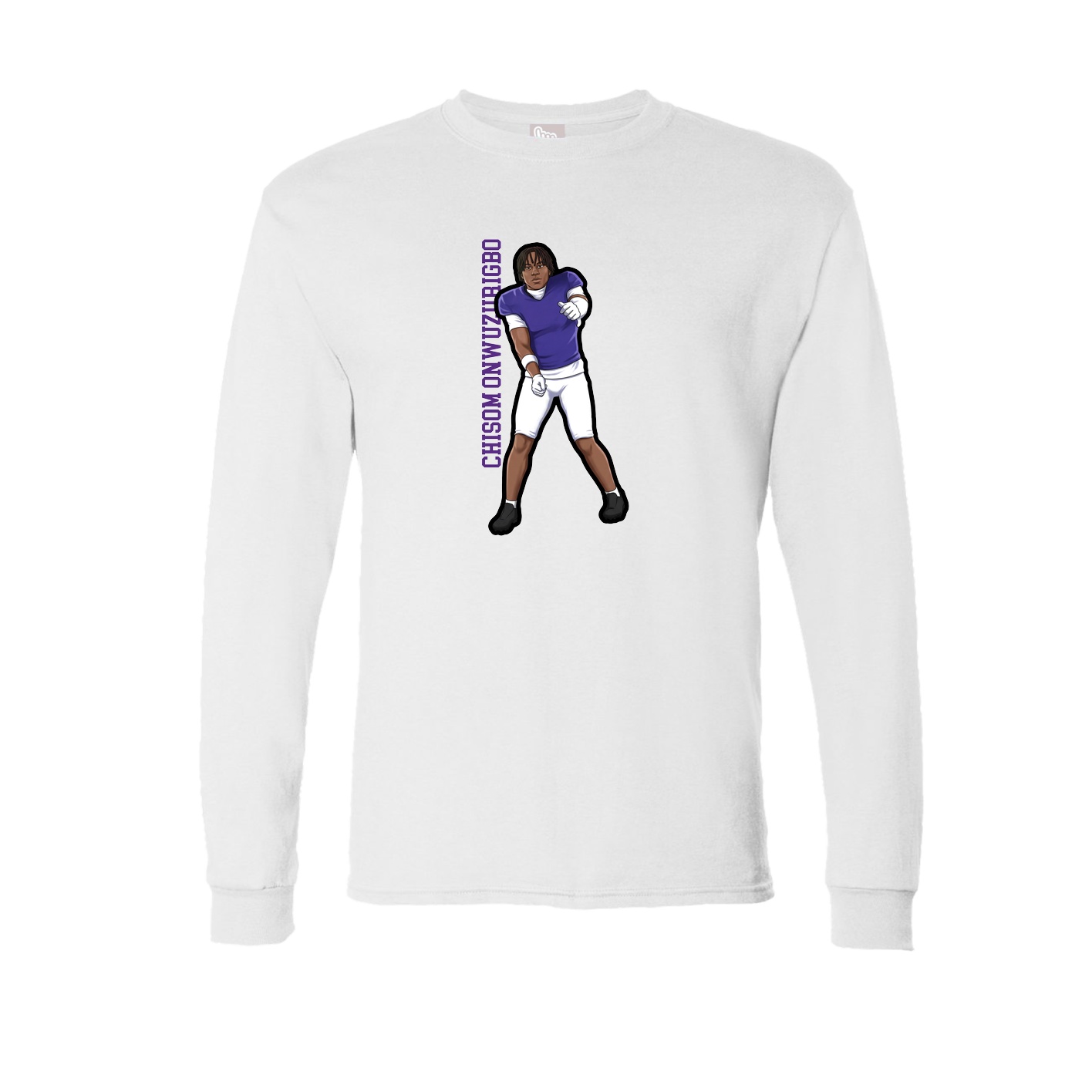 Long Sleeve Tee — Name Vertical in White