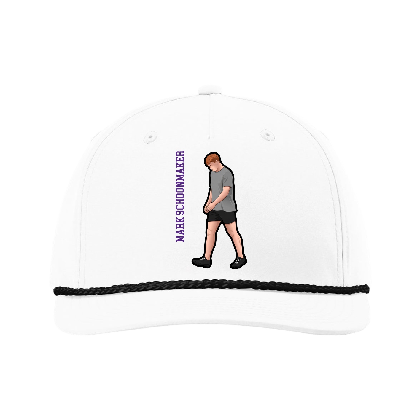 Five-Panel Classic Rope Cap — Name Vertical in White