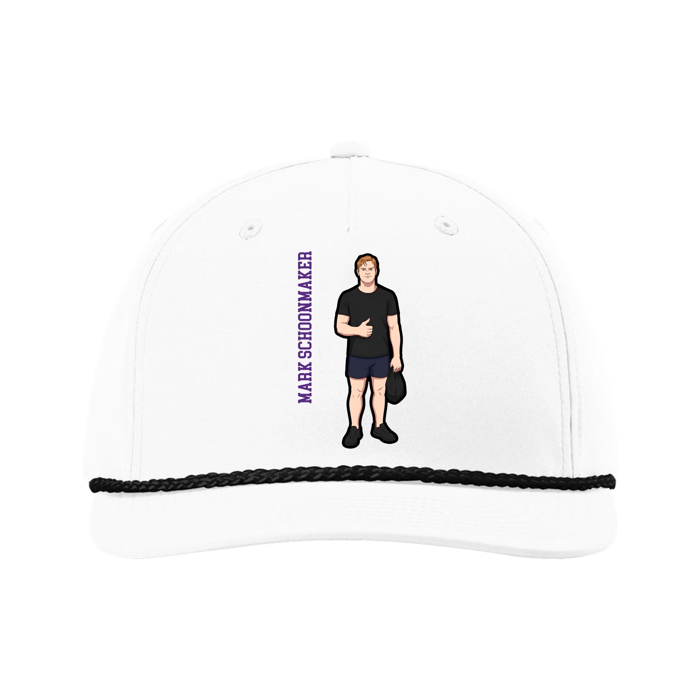 Five-Panel Classic Rope Cap — Name Vertical in White