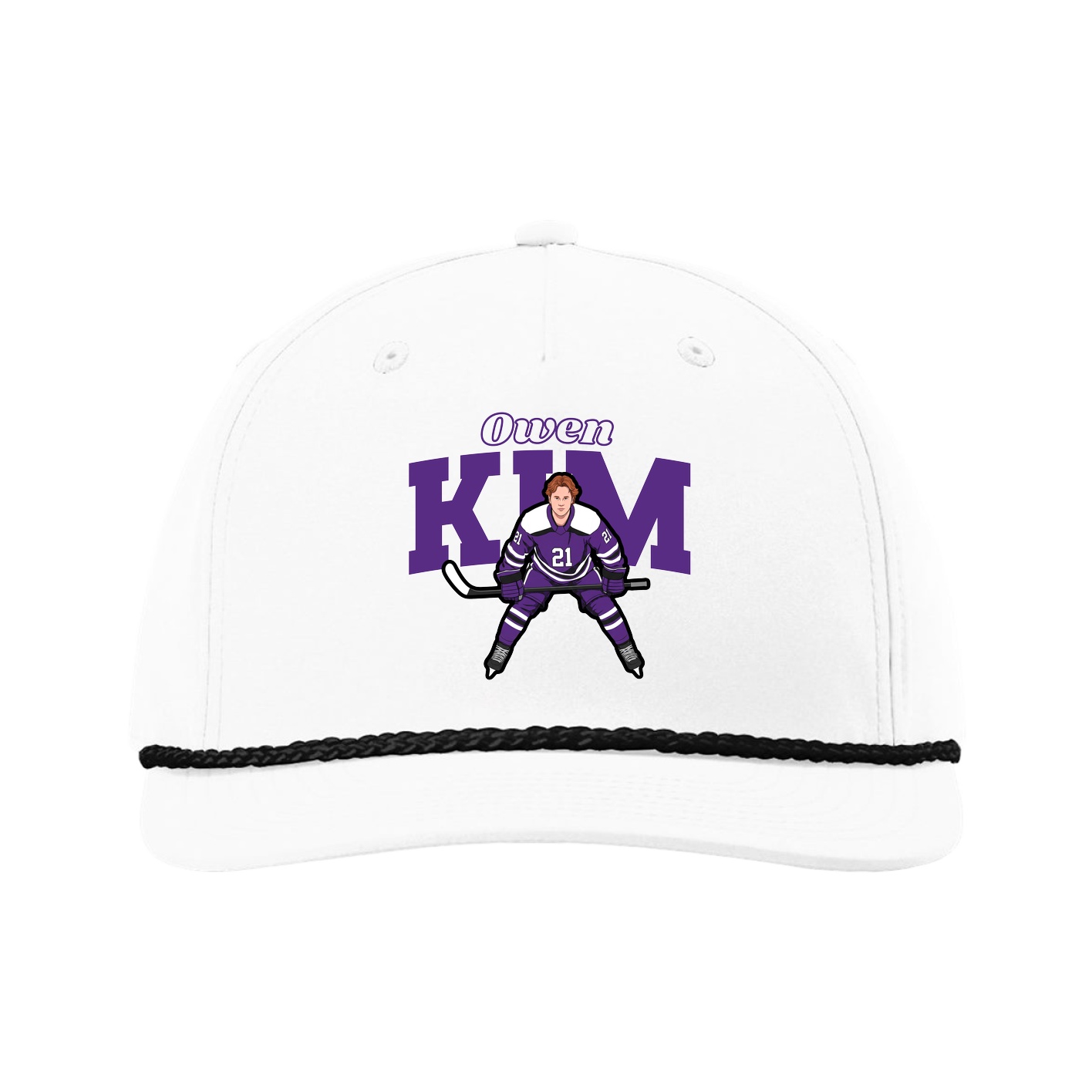 Five-Panel Classic Rope Cap — Name Arch in White