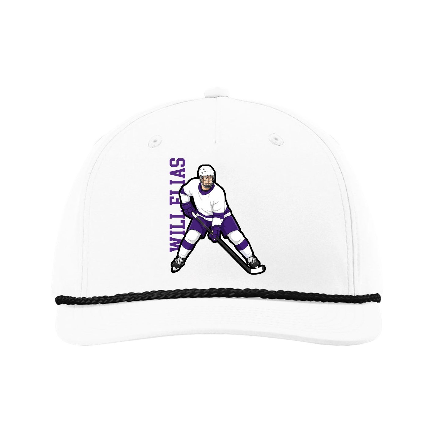 Five-Panel Classic Rope Cap — Name Vertical in White