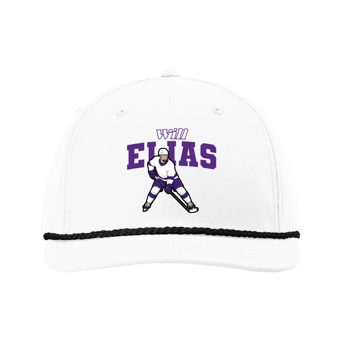 Five-Panel Classic Rope Cap — Name Arch in White
