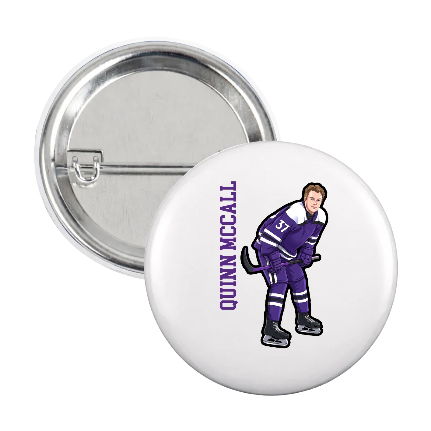 Game Day Button — Name Vertical in White