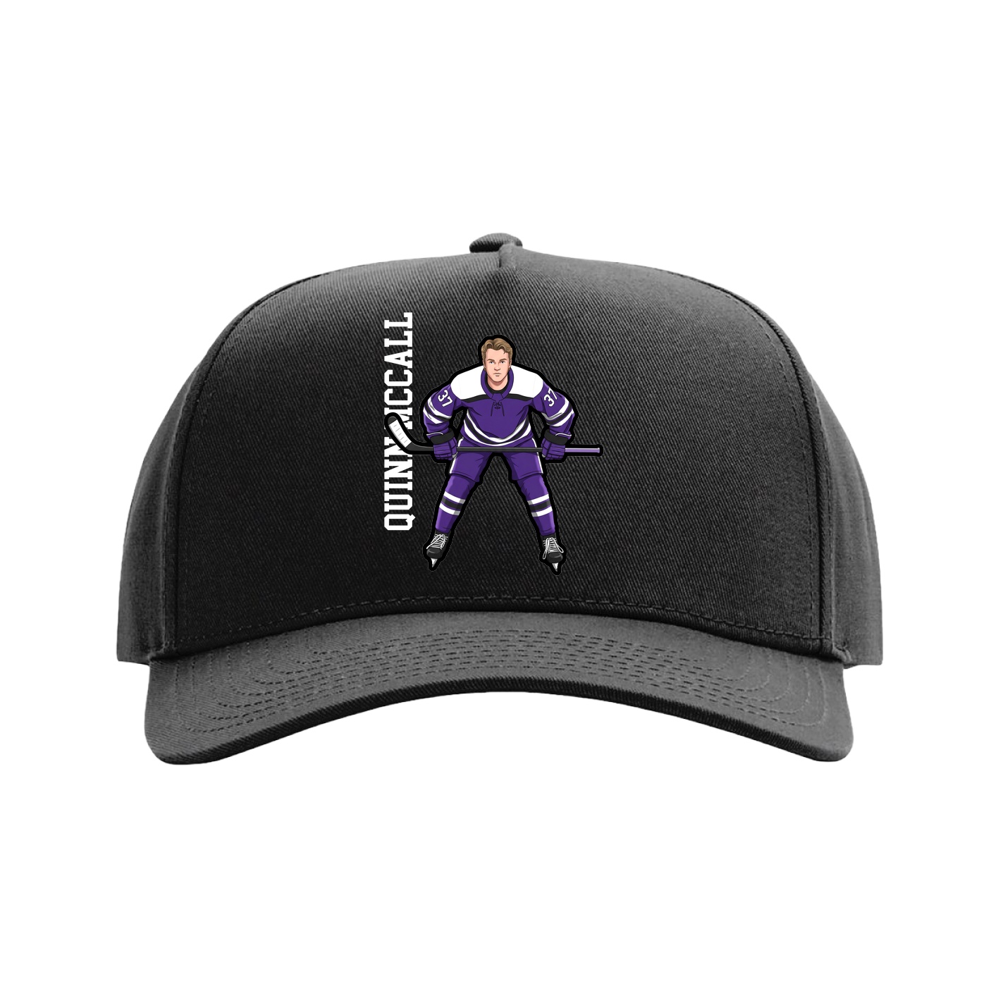 Full Fabric Five-Panel Champ Cap — Name Vertical in Black