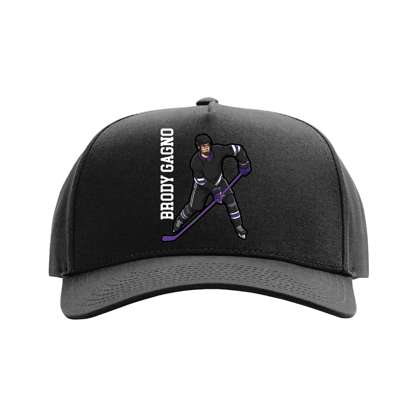 Full Fabric Five-Panel Champ Cap — Name Vertical in Black