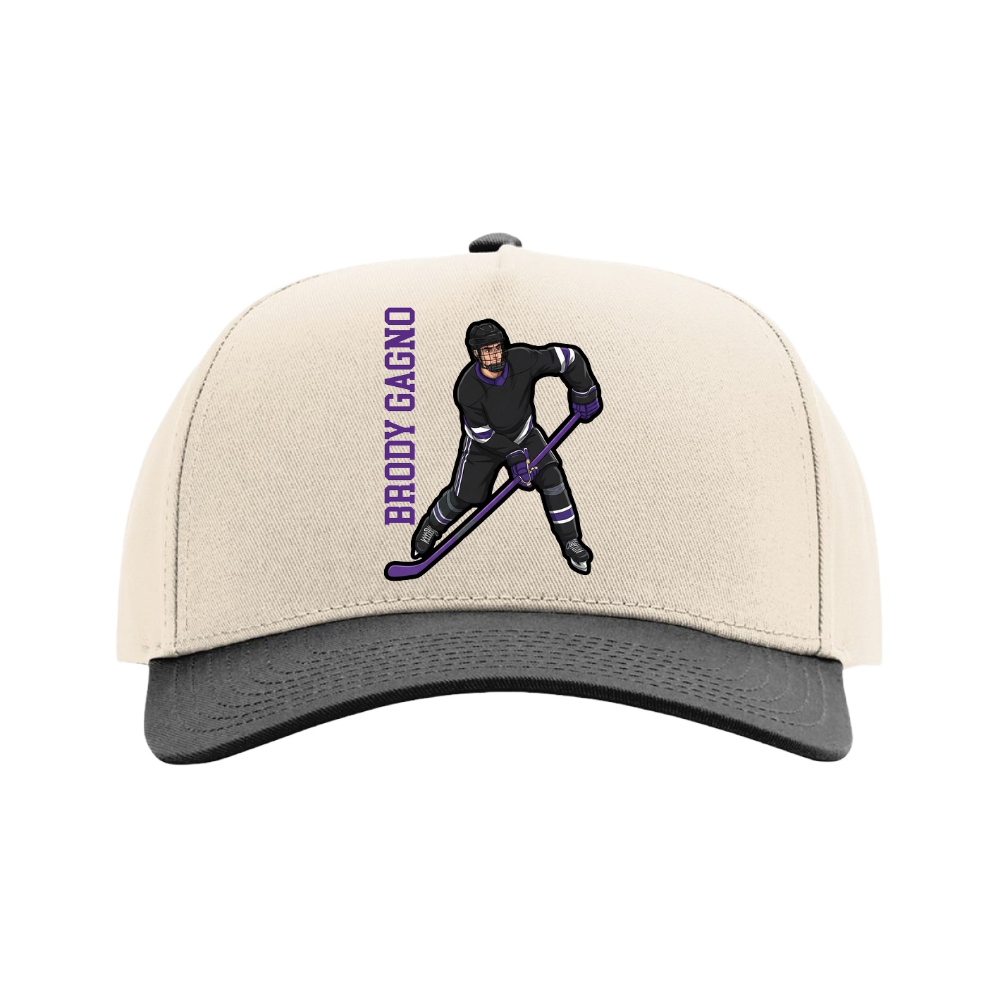 Full Fabric Five-Panel Champ Cap — Name Vertical in Cream/Black