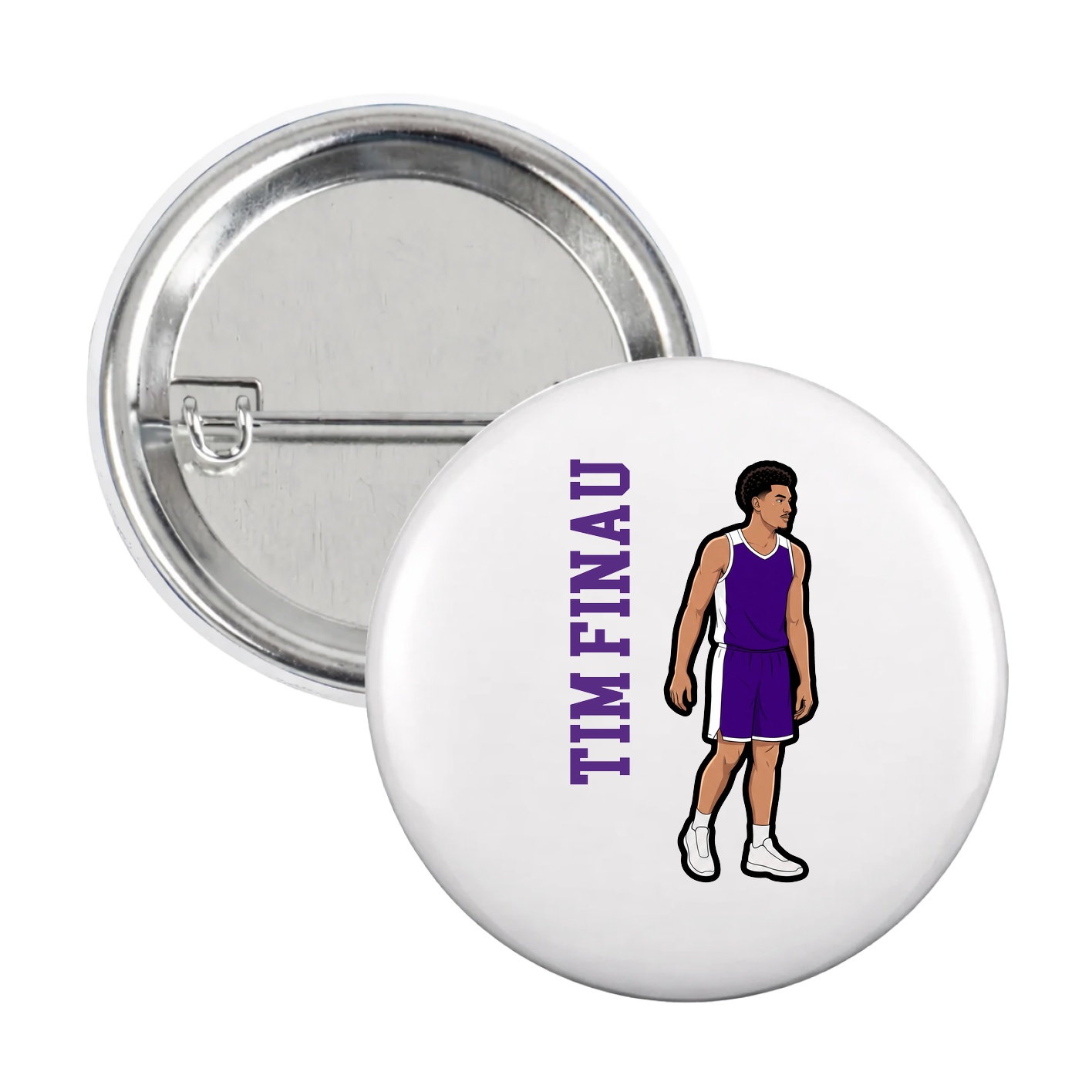 Game Day Button — Name Vertical in White