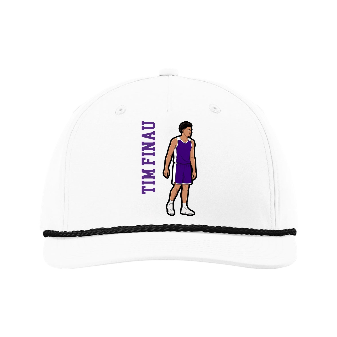 Five-Panel Classic Rope Cap — Name Vertical in White