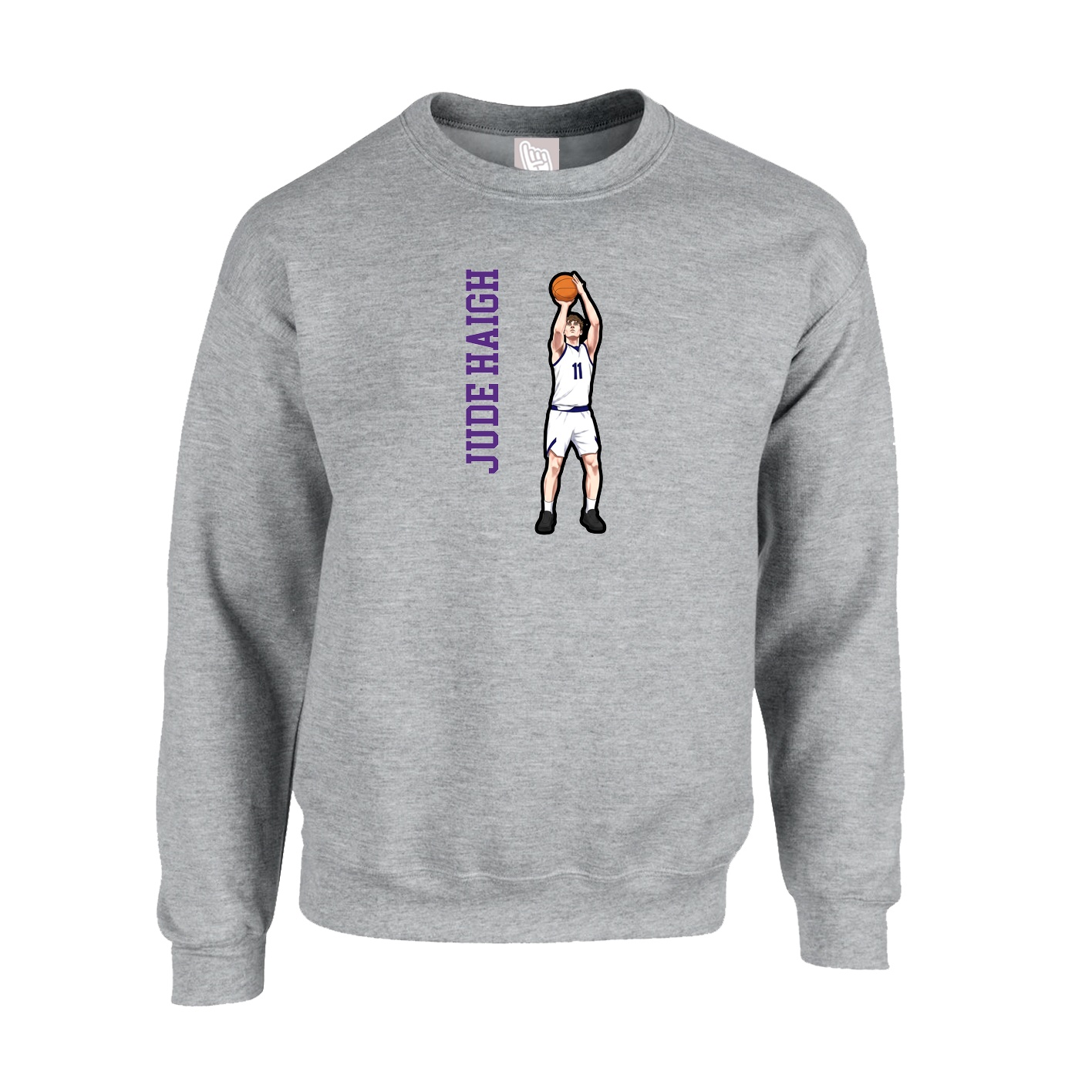 Fleece Crew — Name Vertical in Grey