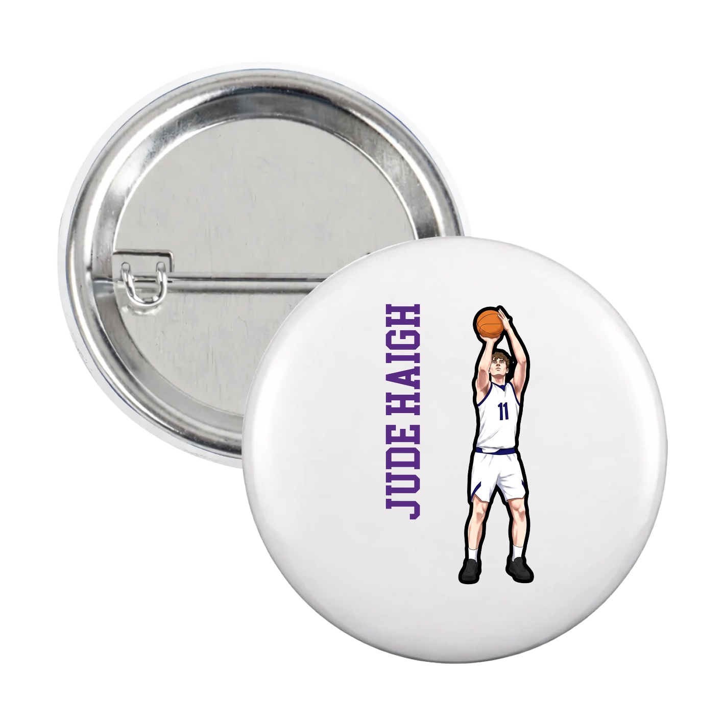 Game Day Button — Name Vertical in White