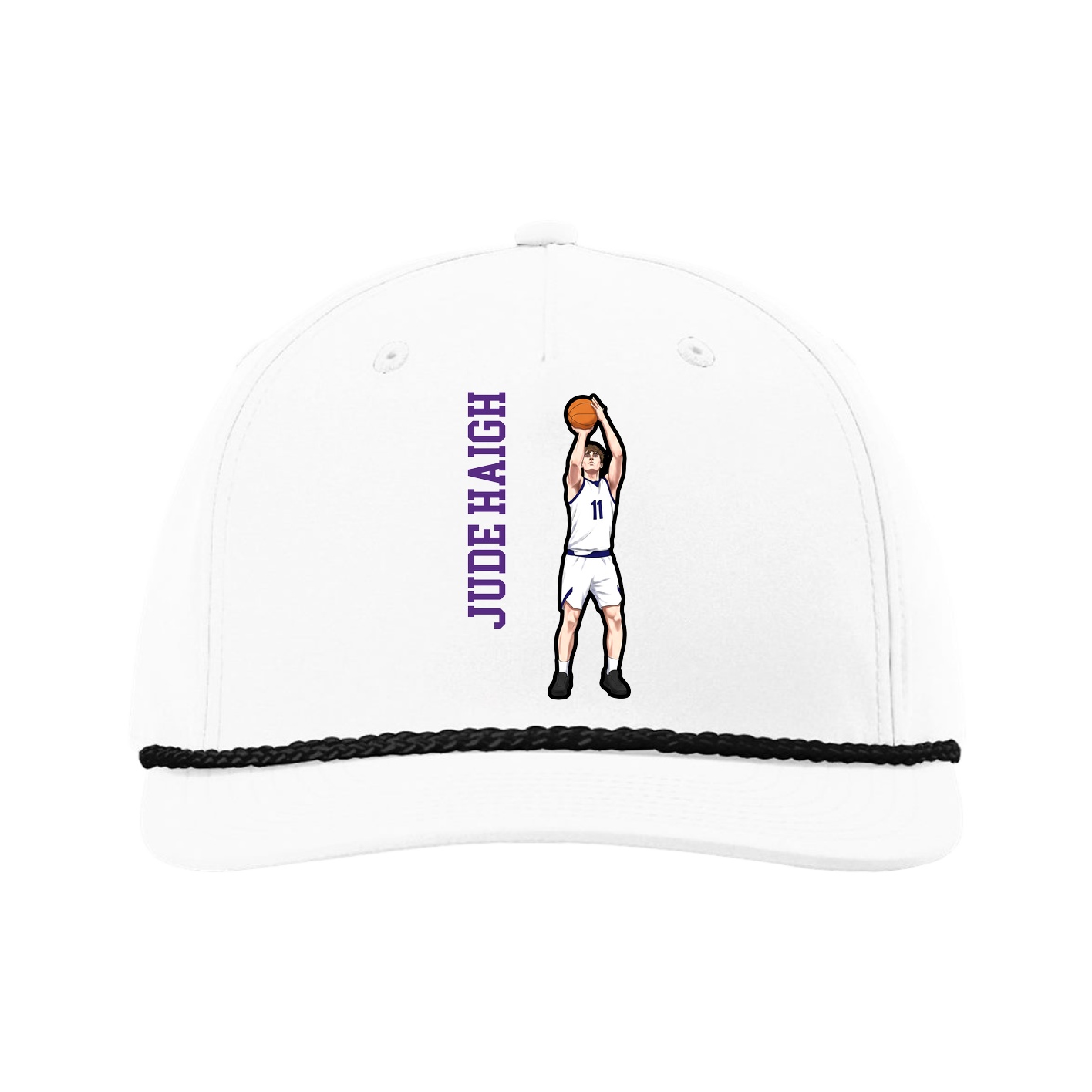 Five-Panel Classic Rope Cap — Name Vertical in White