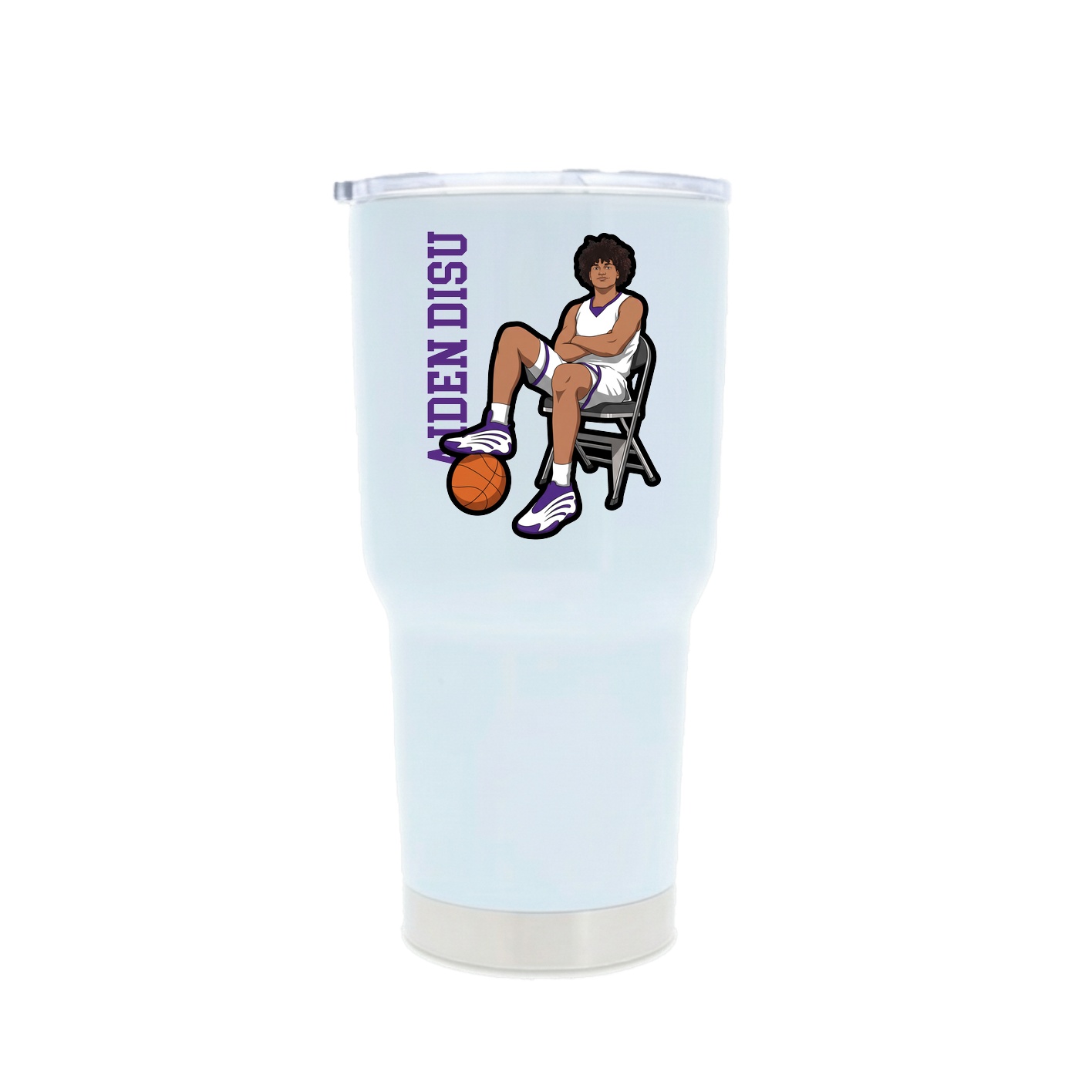 30oz Stainless Steel Tumbler — Name Vertical in White