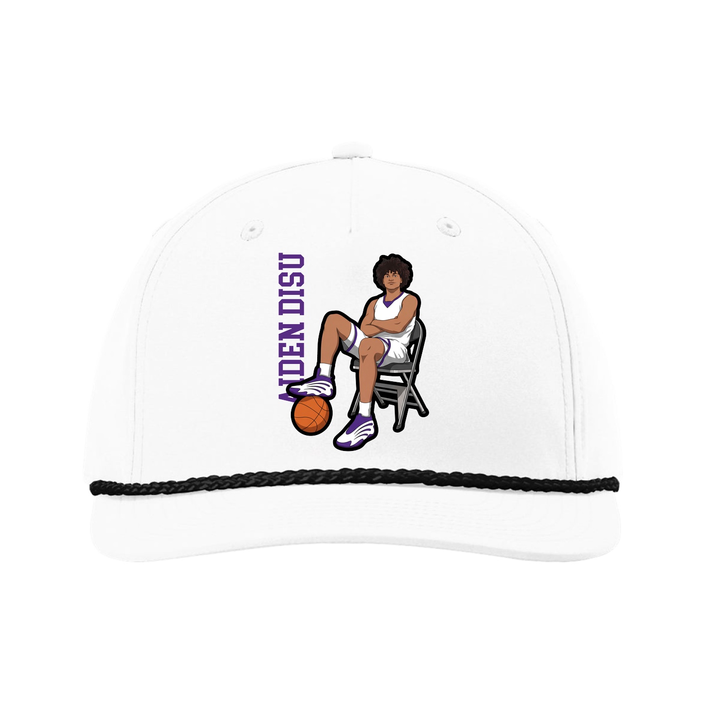 Five-Panel Classic Rope Cap — Name Vertical in White