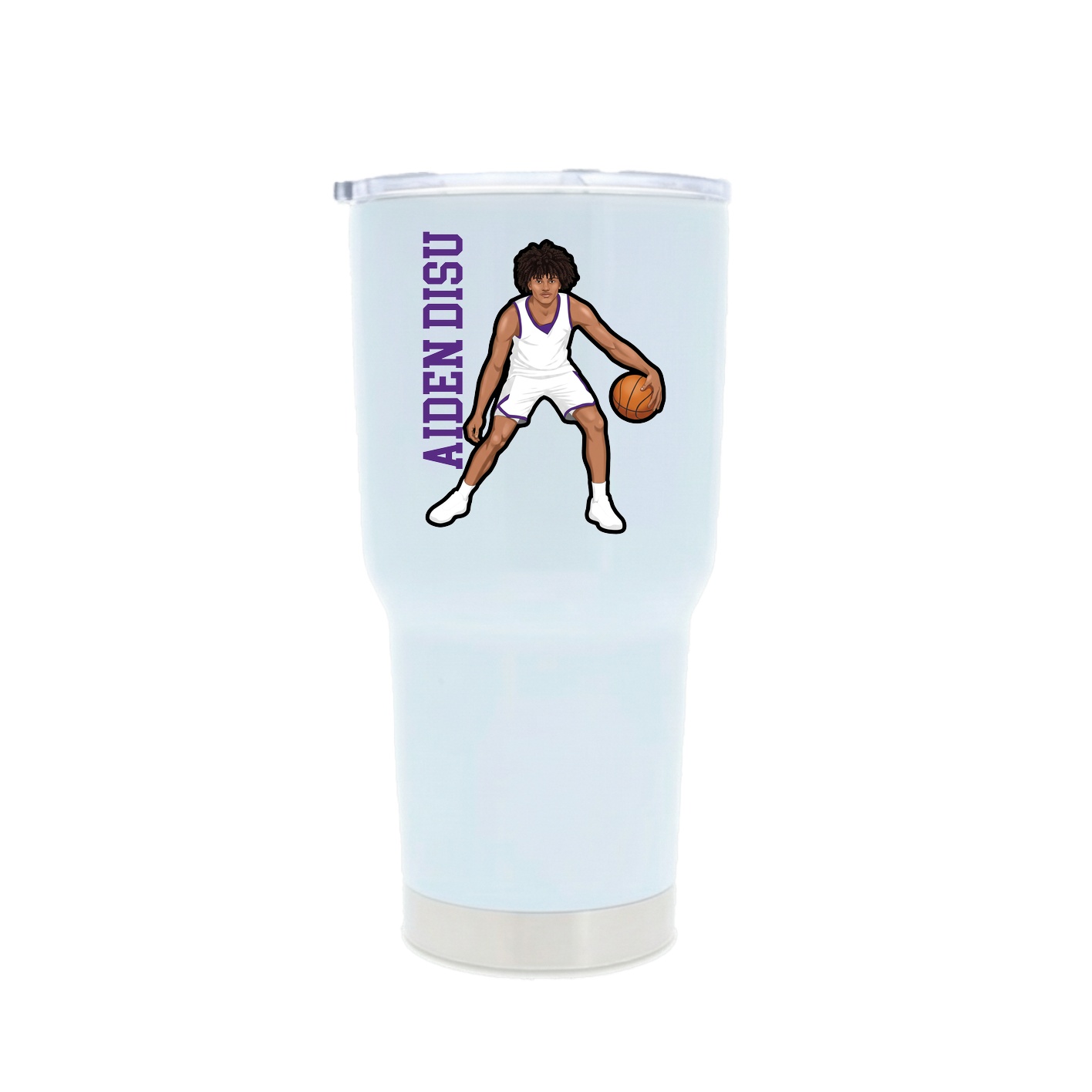 30oz Stainless Steel Tumbler — Name Vertical in White