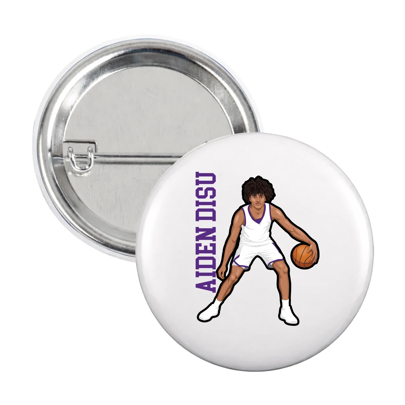 Game Day Button — Name Vertical in White