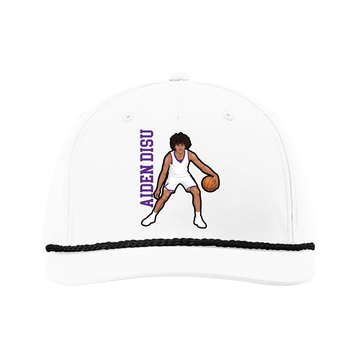 Five-Panel Classic Rope Cap — Name Vertical in White
