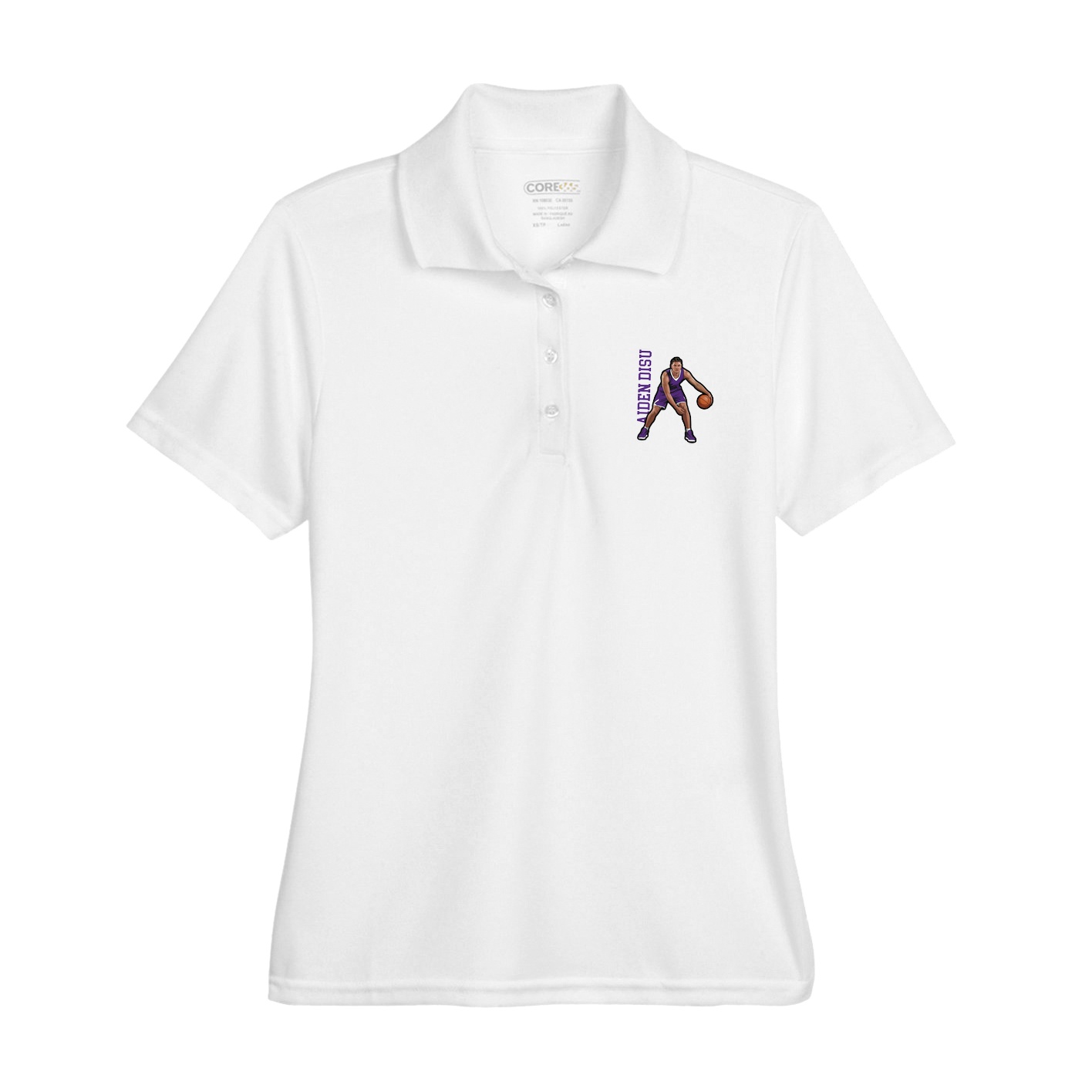 Womens Performance Polo — Name Vertical in White
