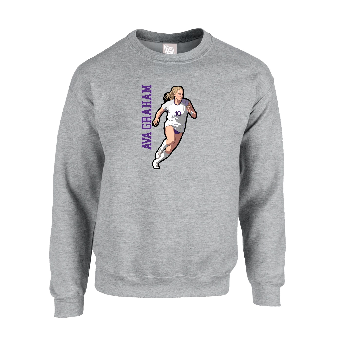 Fleece Crew — Name Vertical in Grey
