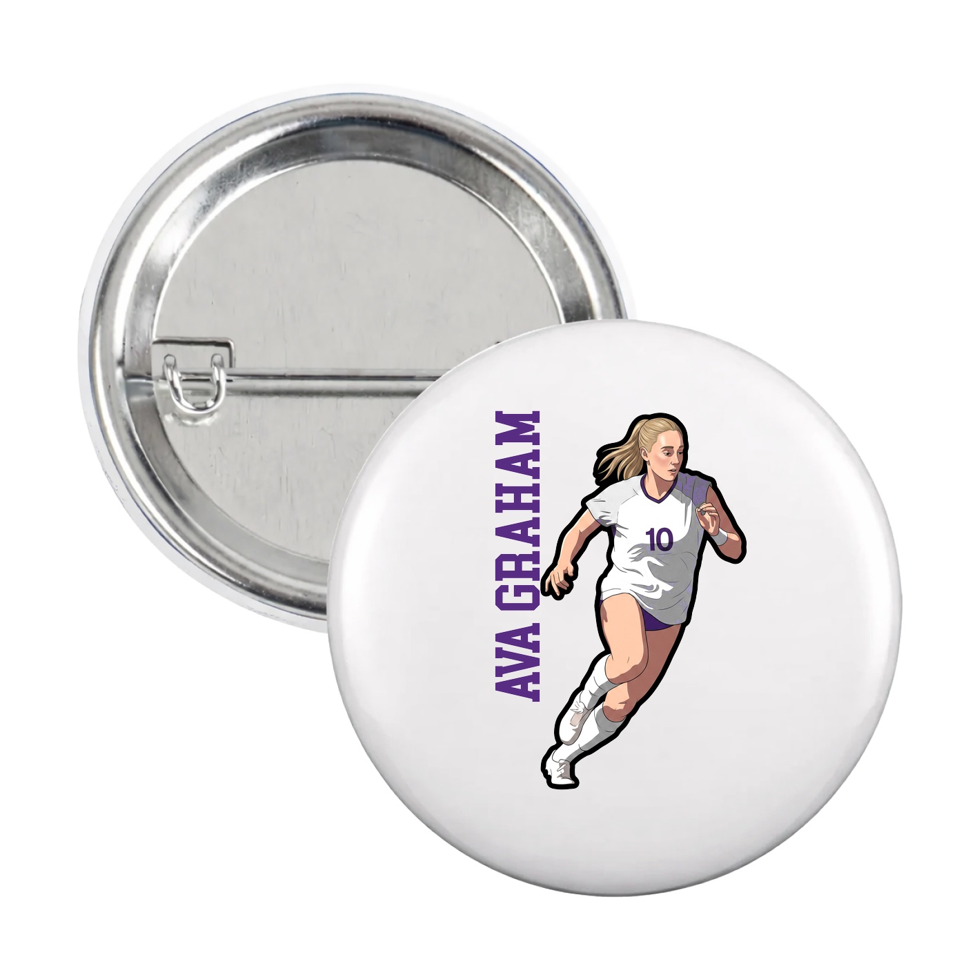 Game Day Button — Name Vertical in White