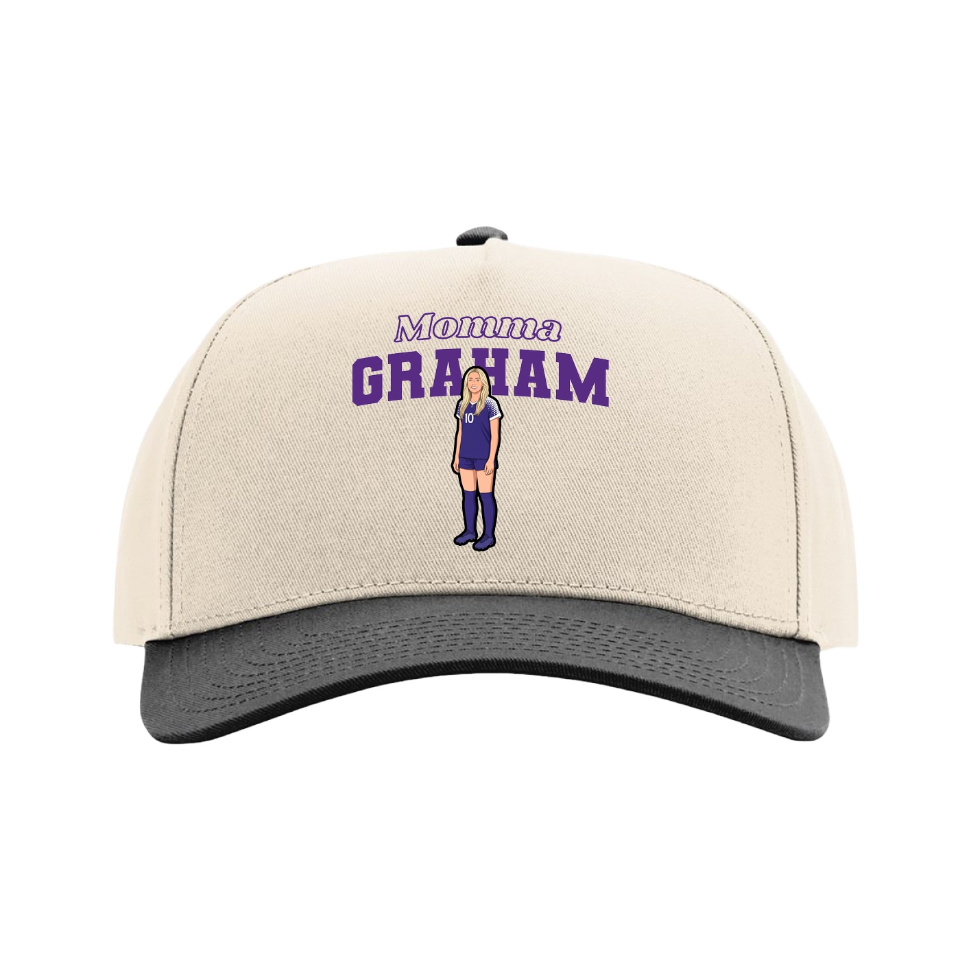 Full Fabric Five-Panel Champ Cap — Mothers Day Block in Cream/Black